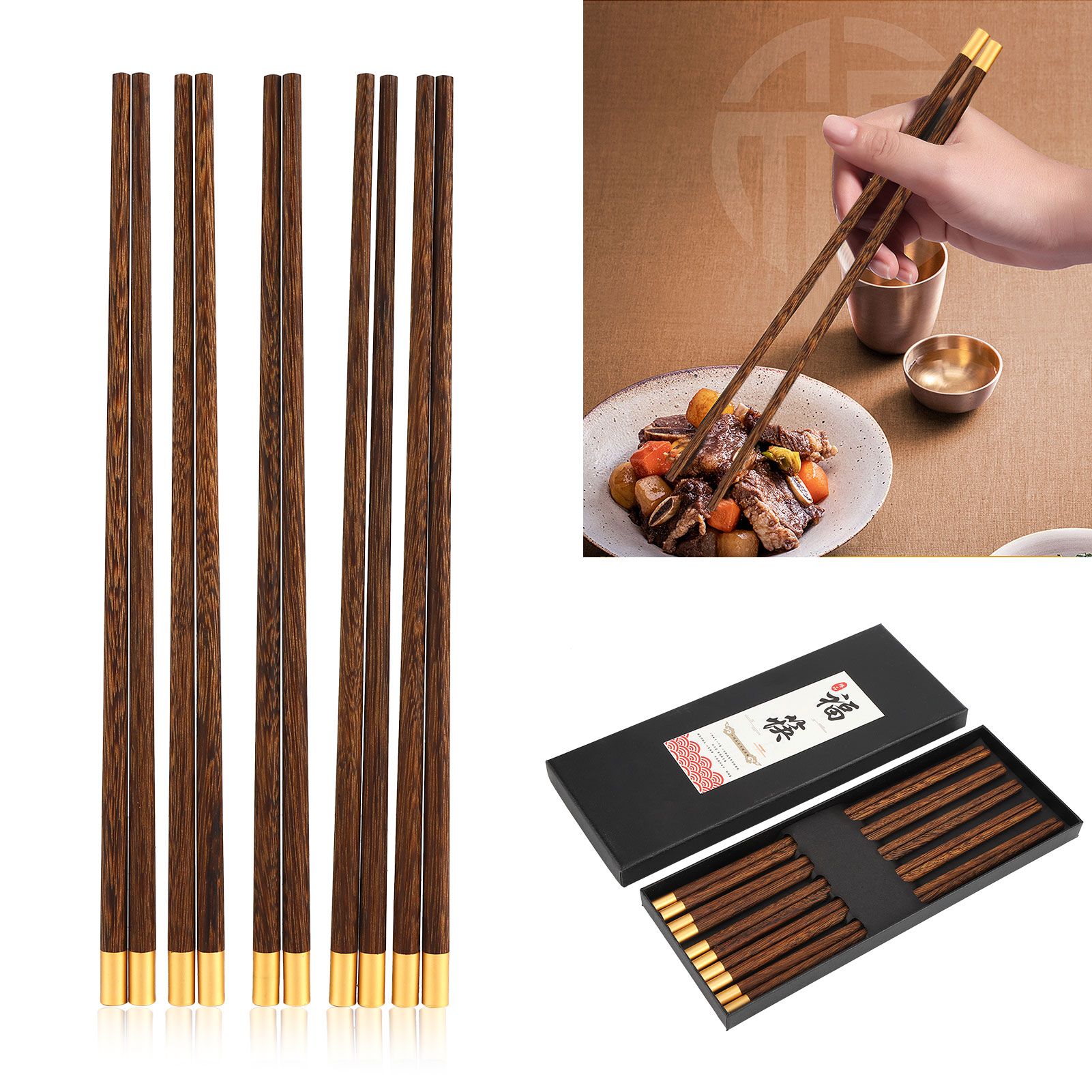 5 Pairs Chinese Style Wooden Chopsticks Set Safe Handcrafted Tableware Gift view 10