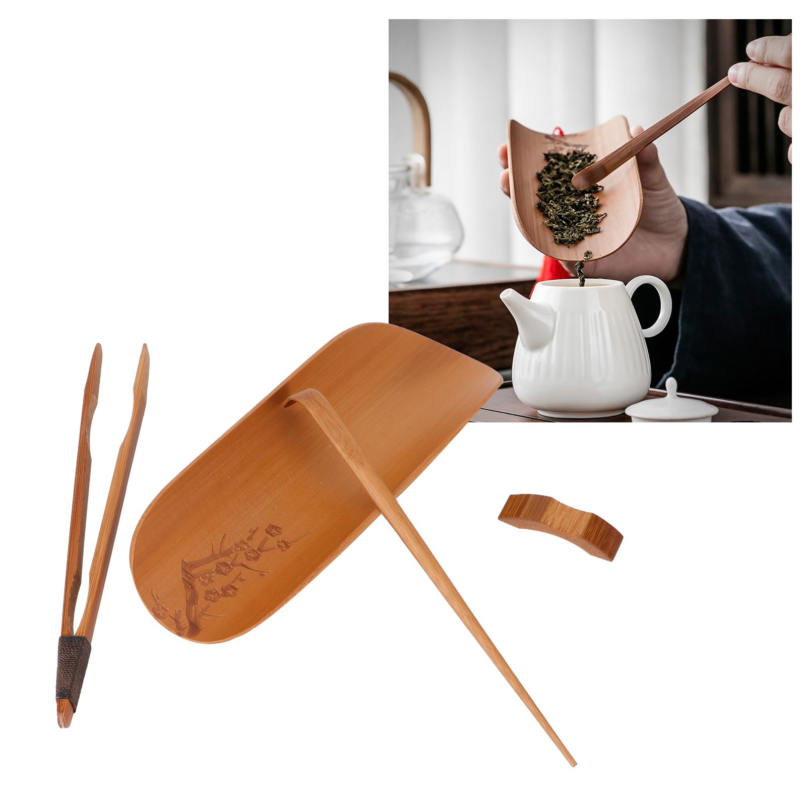 4Pcs set Tea Scoop Set Bamboo Hand Made Carving Tea Accessories Tearoom view 9