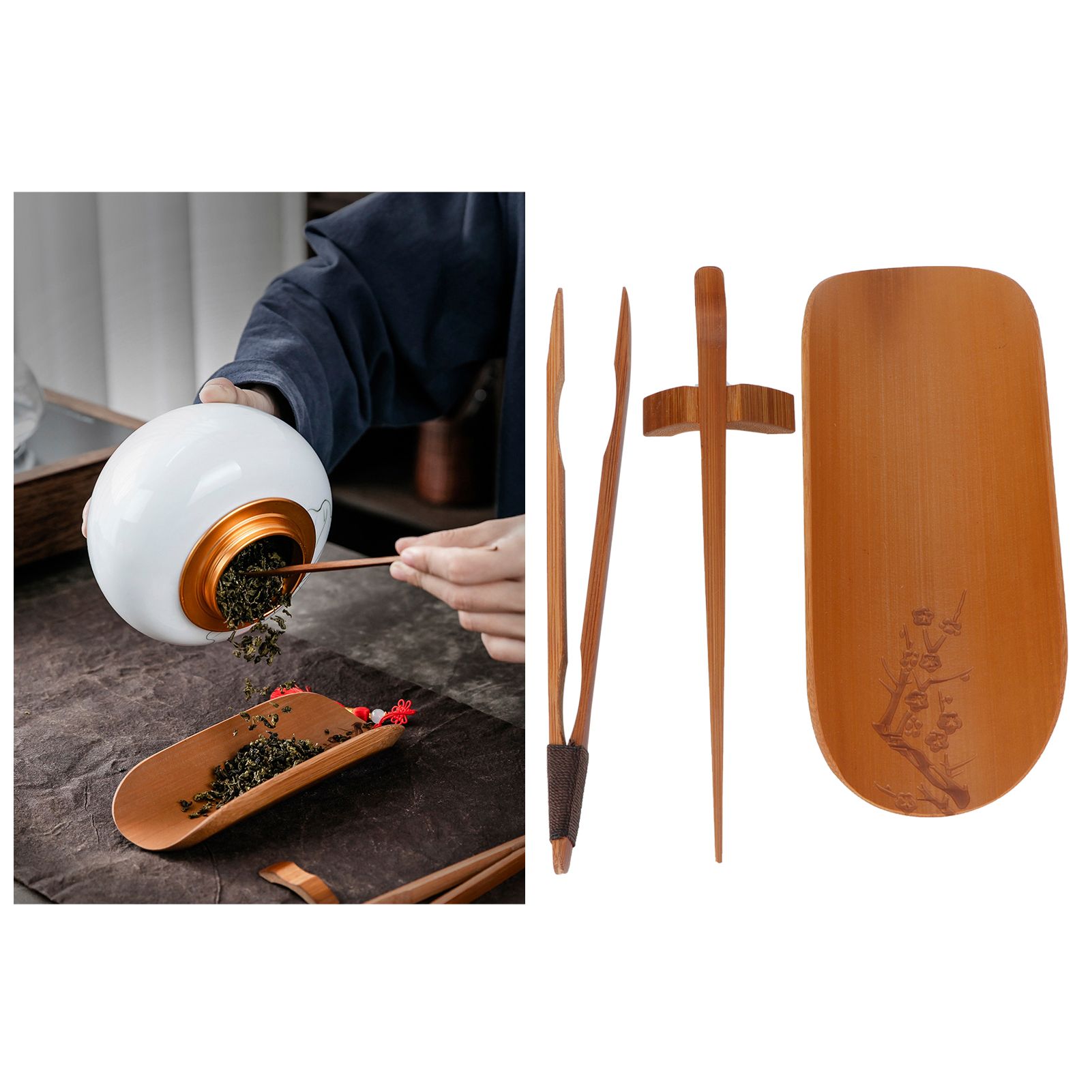 4Pcs set Tea Scoop Set Bamboo Hand Made Carving Tea Accessories Tearoom view 10