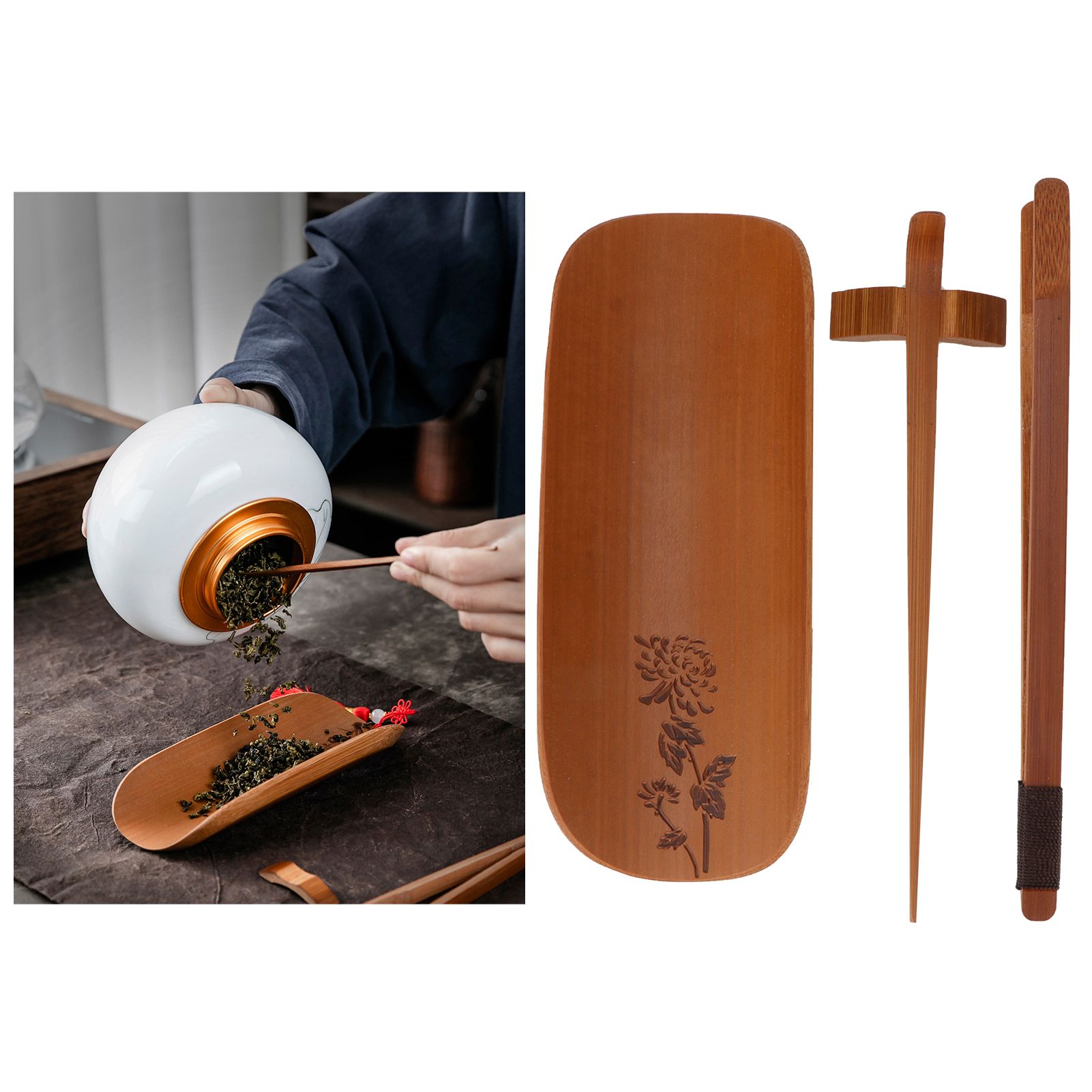 4Pcs set Tea Scoop Set Bamboo Hand Made Carving Tea Accessories Tearoom view 10