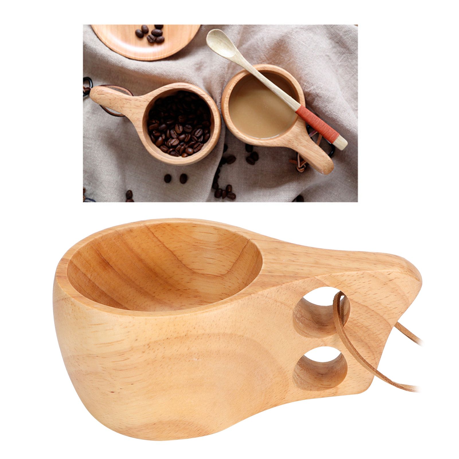 Coffee Cup with Handle Portable Wooden Milk Drink Mug Teacup Drinkware for view 9