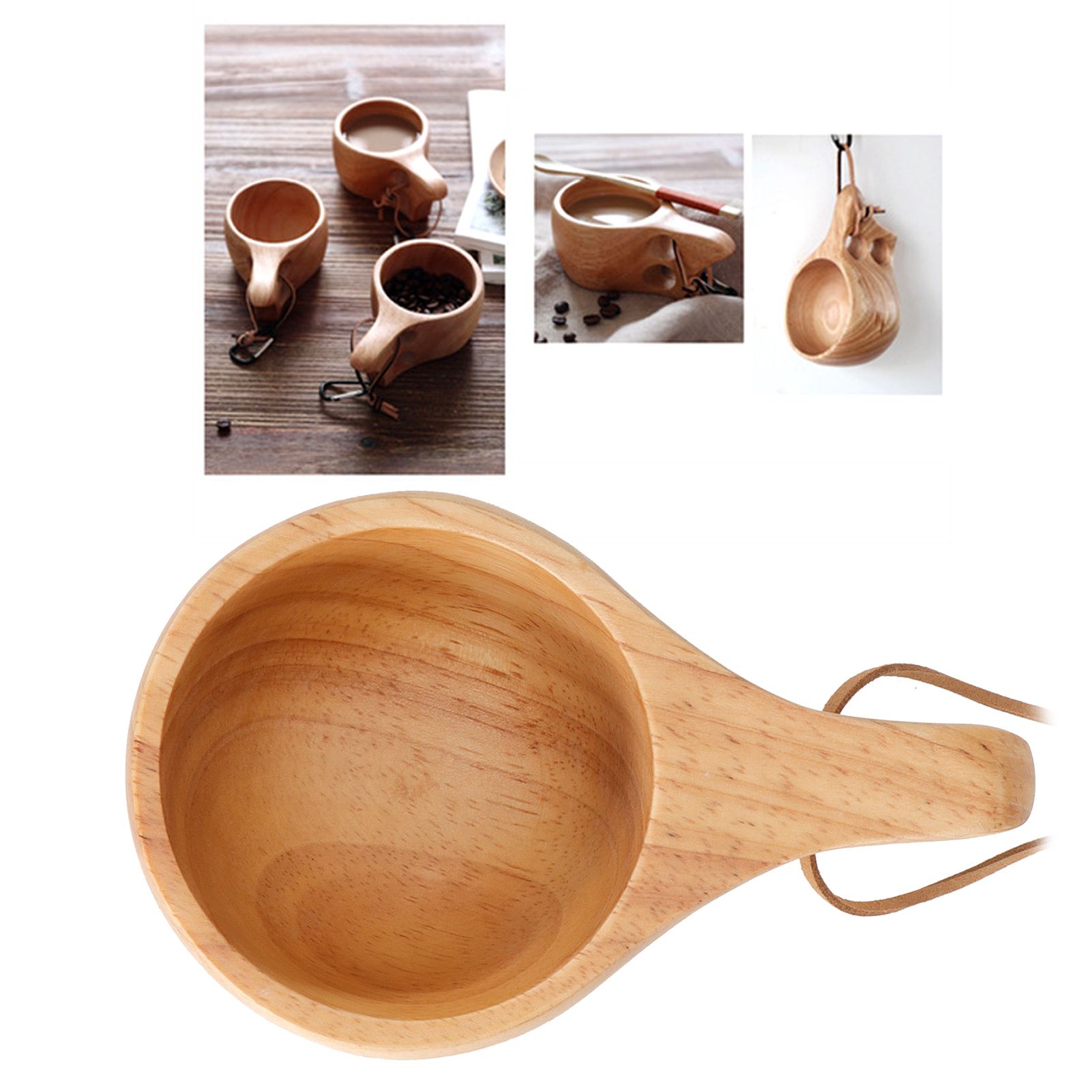 Coffee Cup with Handle Portable Wooden Milk Drink Mug Teacup Drinkware for view 10