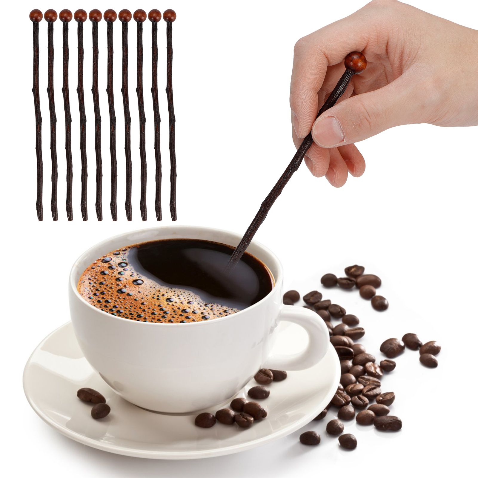 10Pcs Reusable Coffee Stir Stick Wooden Mixing Stirrers Stirring Rod for Milk view 9