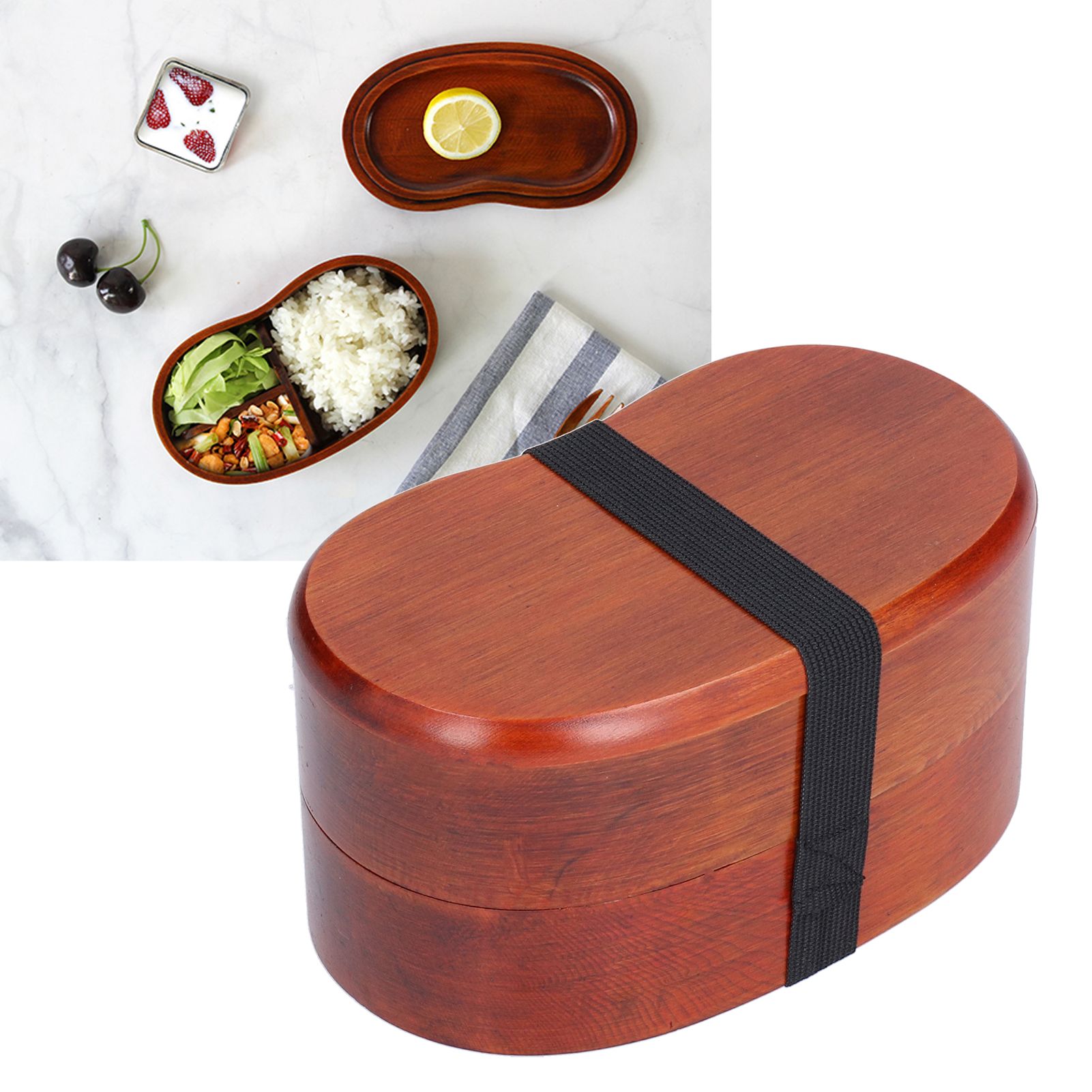 Japanese Style Portable Double Layer Waist Shape Bento Box Wood Simple Sushi Box view 10