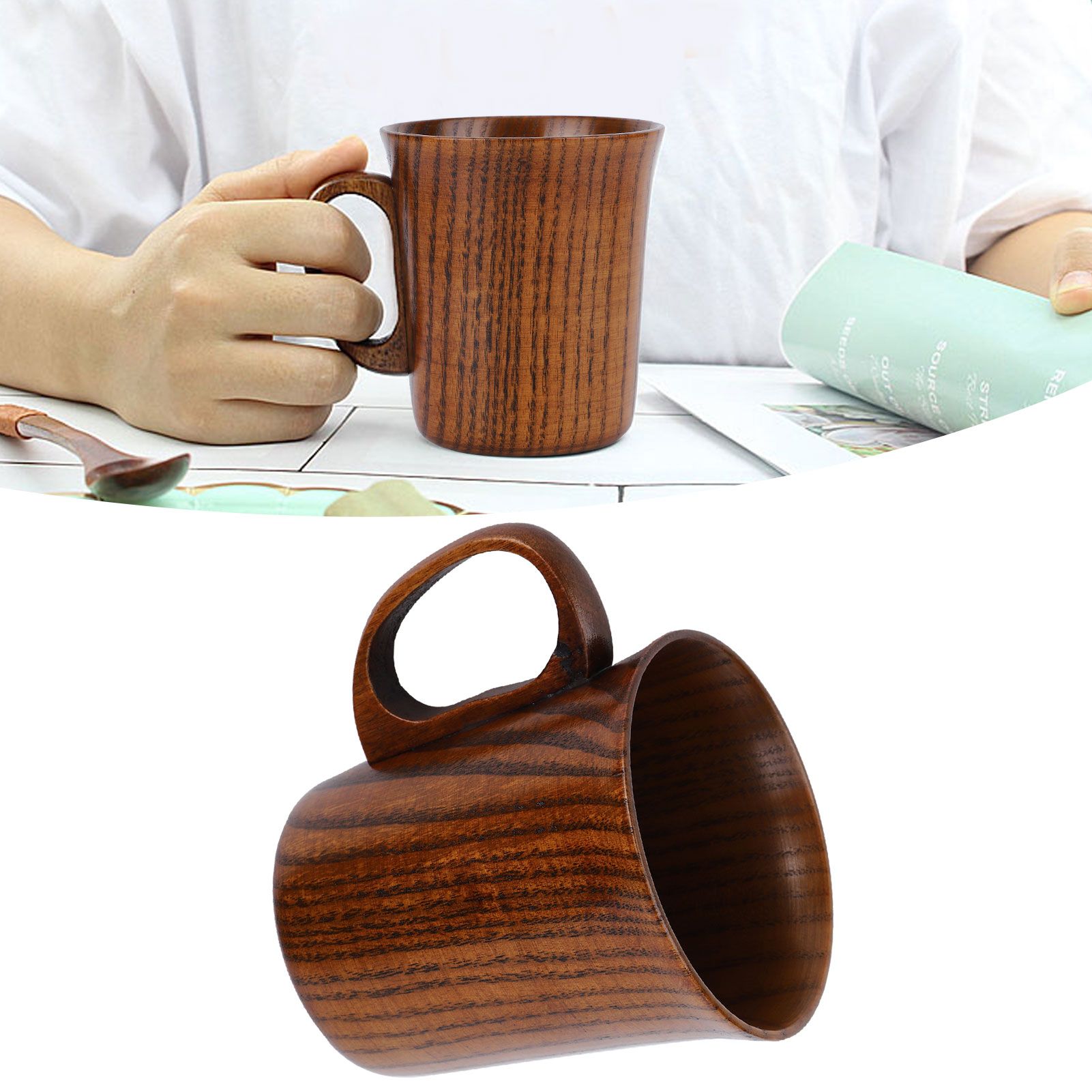 Wooden Water Cup Coffee Mugs with Handle Breakfast Milk Drinking Supplies Home view 9