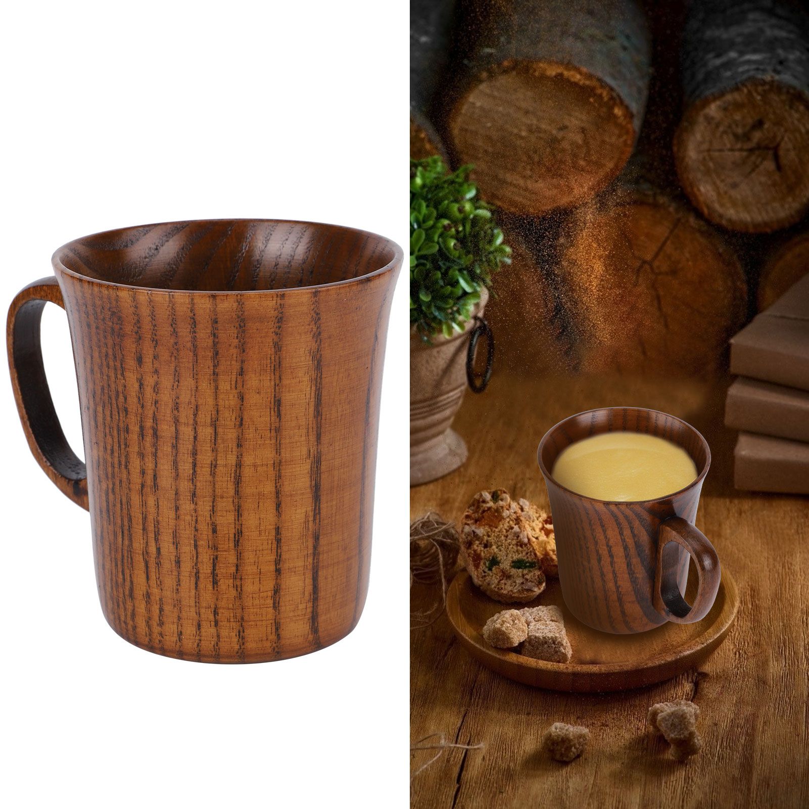Wooden Water Cup Coffee Mugs with Handle Breakfast Milk Drinking Supplies Home view 10
