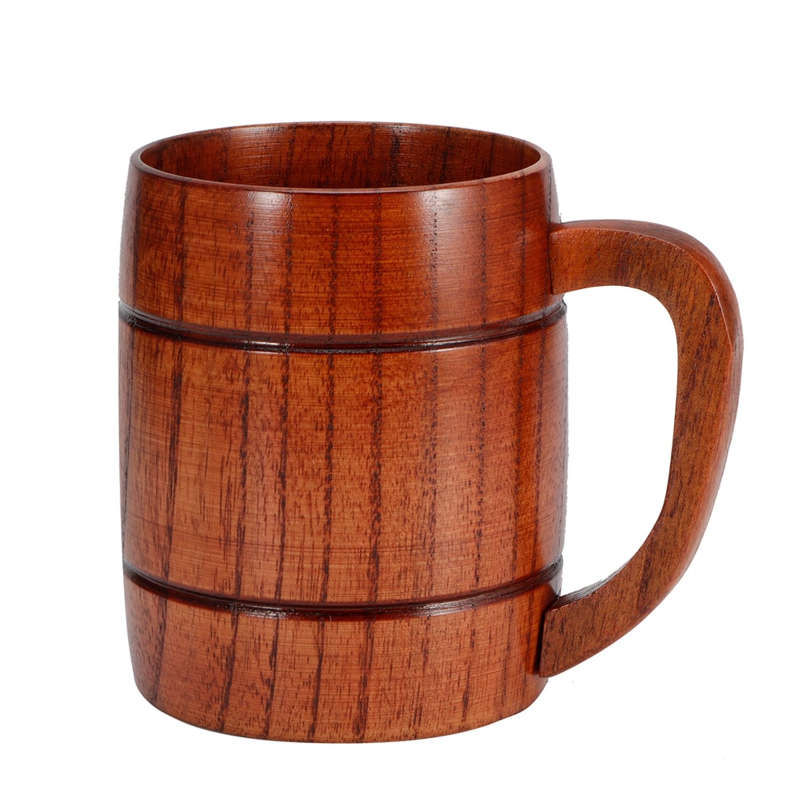 Wooden Beer Mug with Handle Water Wine Tea Coffee Drink Cups Dinnerware view 2
