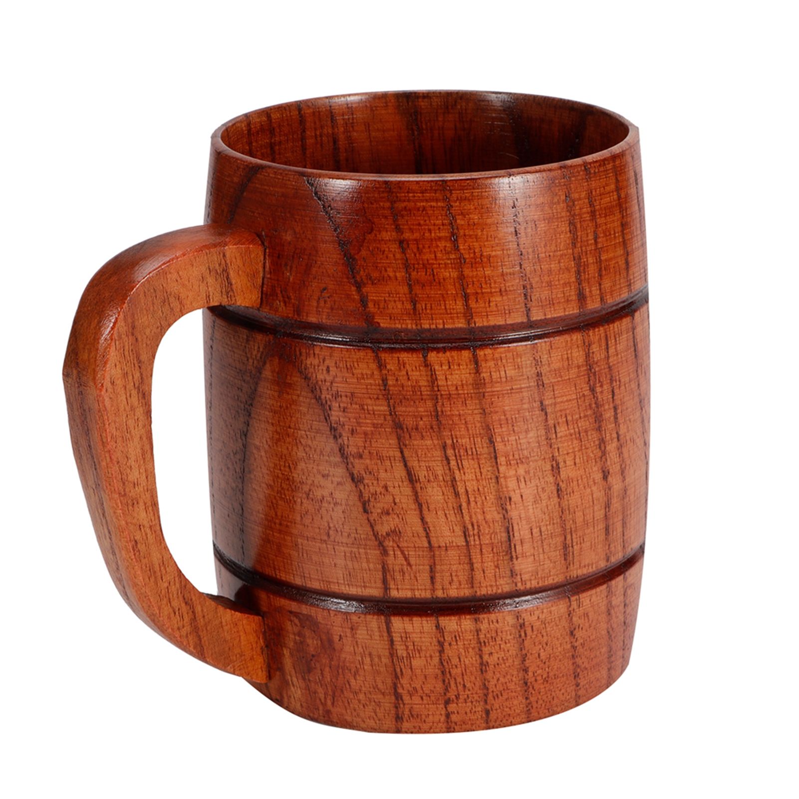Wooden Beer Mug with Handle Water Wine Tea Coffee Drink Cups Dinnerware view 4