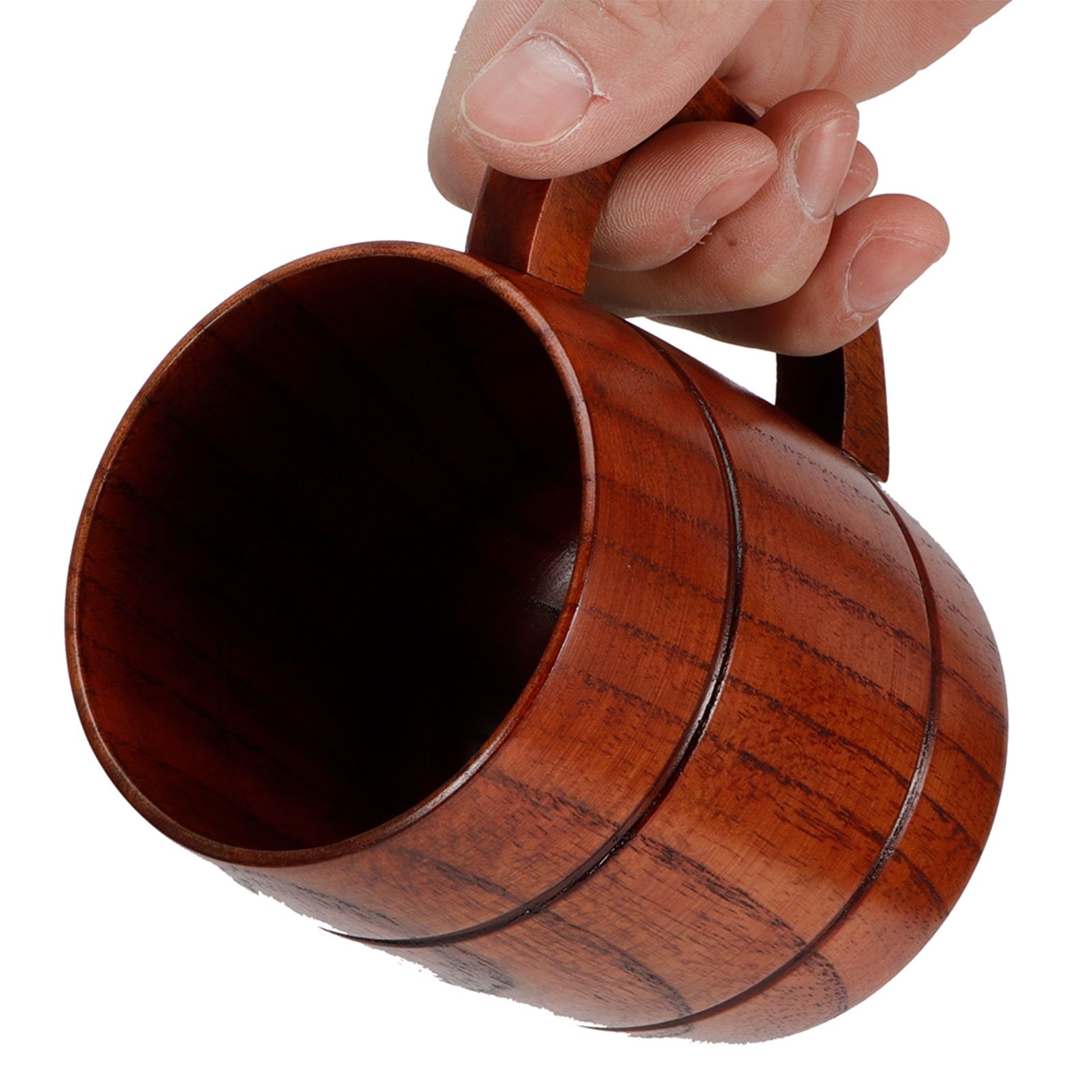 Wooden Beer Mug with Handle Water Wine Tea Coffee Drink Cups Dinnerware view 8