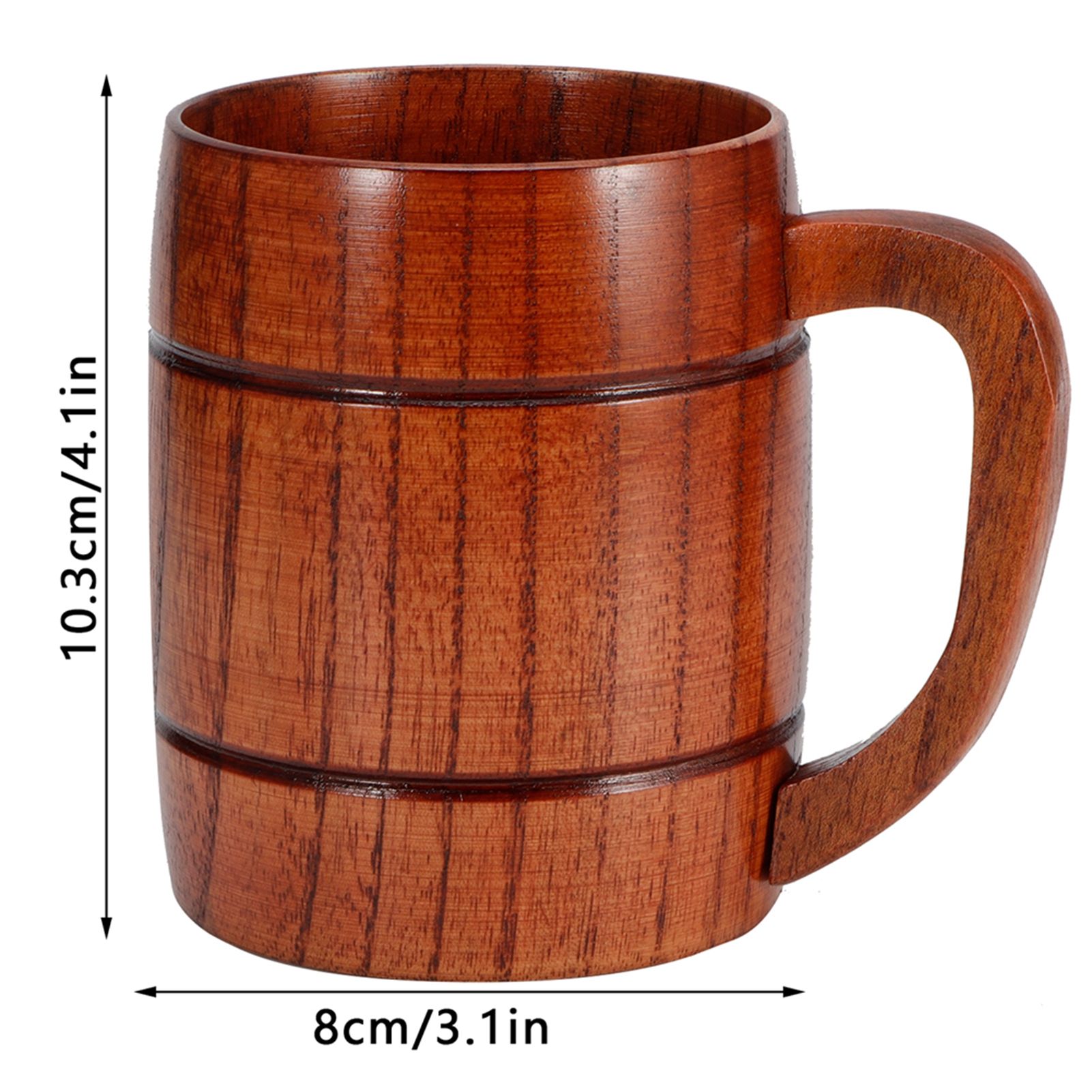 Wooden Beer Mug with Handle Water Wine Tea Coffee Drink Cups Dinnerware view 12