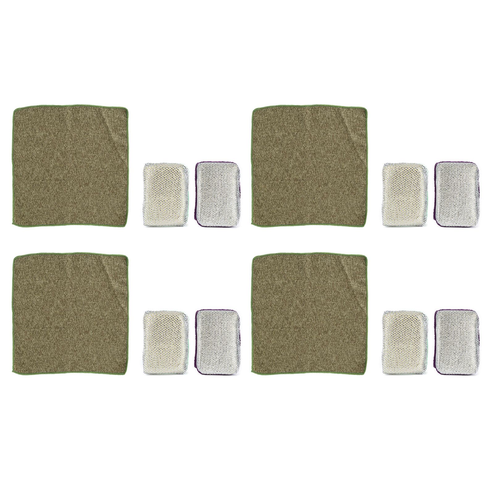 4 Sets Kitchen Washing Set Fiber Dishcloth Dishwashing Sponge Household Supplies view 2