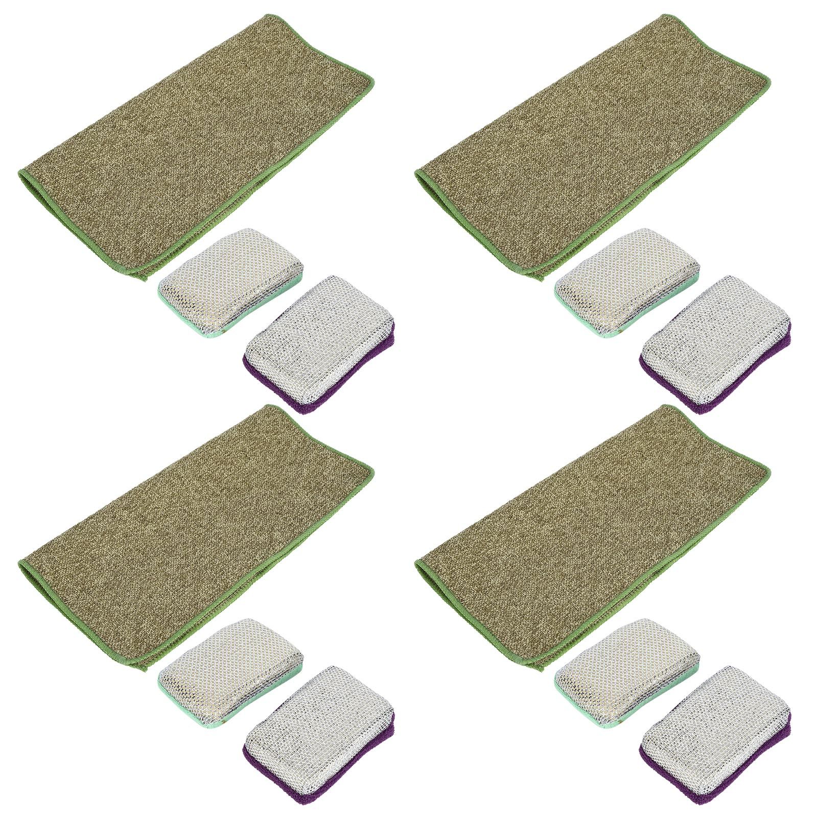 4 Sets Kitchen Washing Set Fiber Dishcloth Dishwashing Sponge Household Supplies view 3