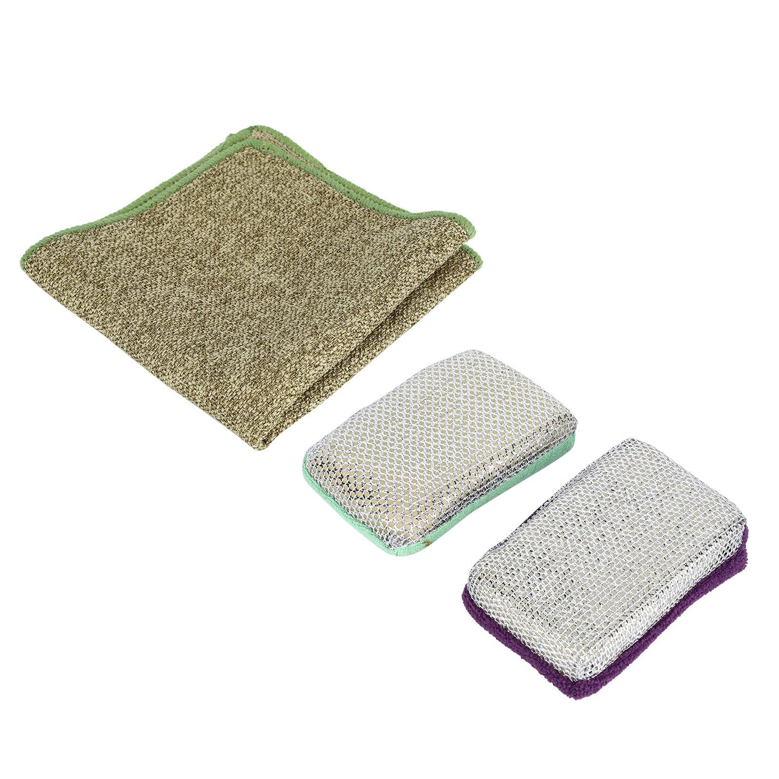 4 Sets Kitchen Washing Set Fiber Dishcloth Dishwashing Sponge Household Supplies view 5