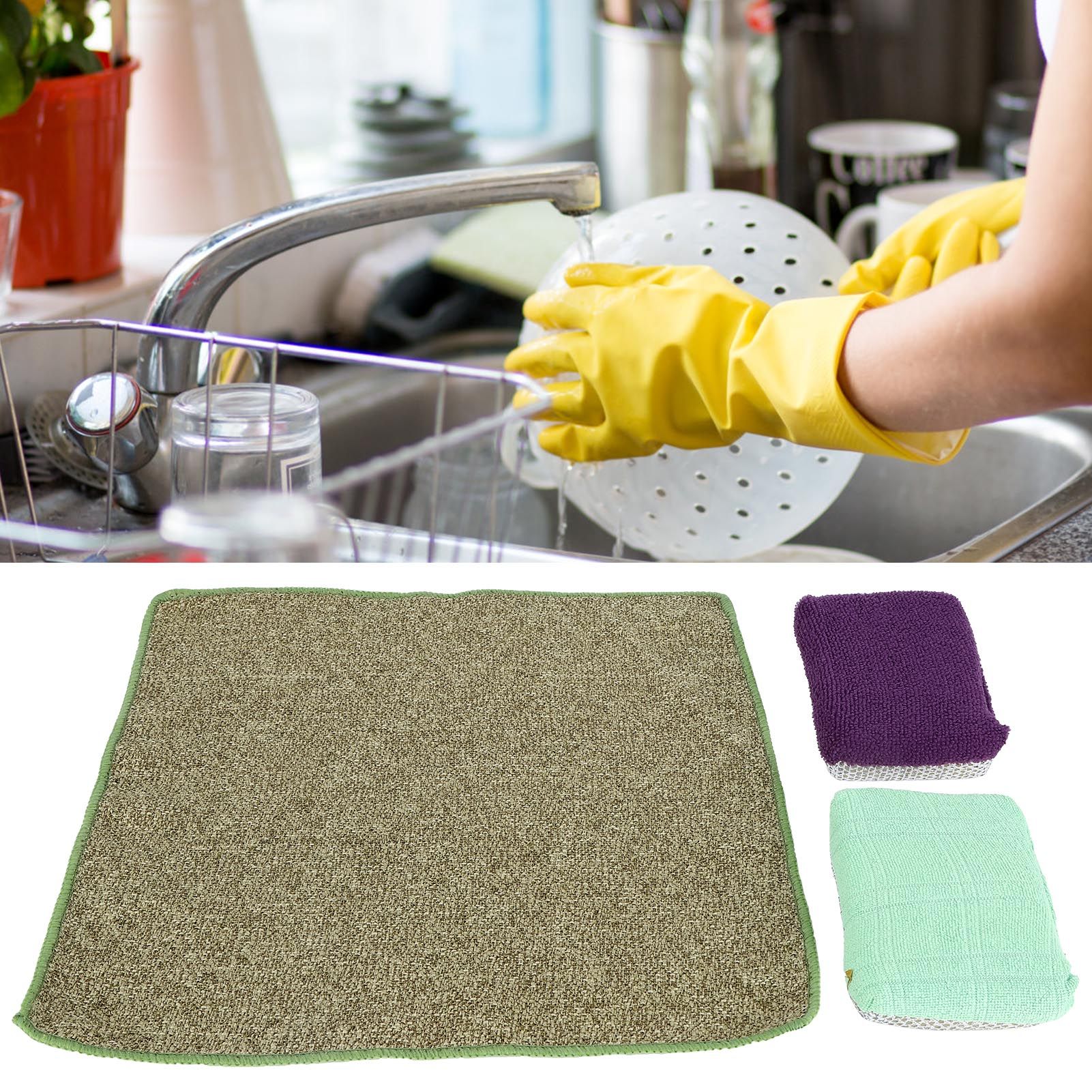 4 Sets Kitchen Washing Set Fiber Dishcloth Dishwashing Sponge Household Supplies view 10
