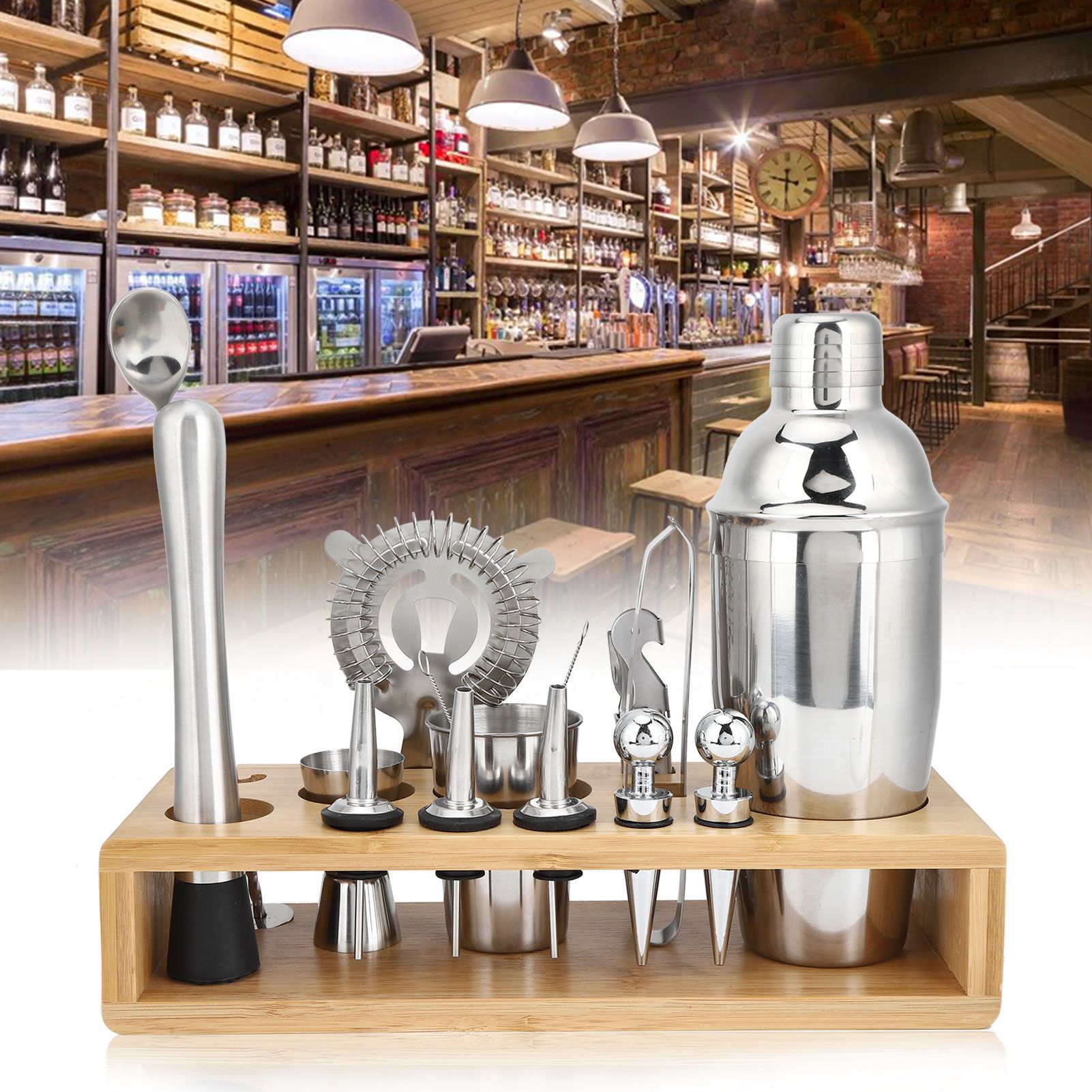 16Pcs 304 Stainless Steel Cocktail Shaker Bar Set Wine Drinking Mixer with view 9