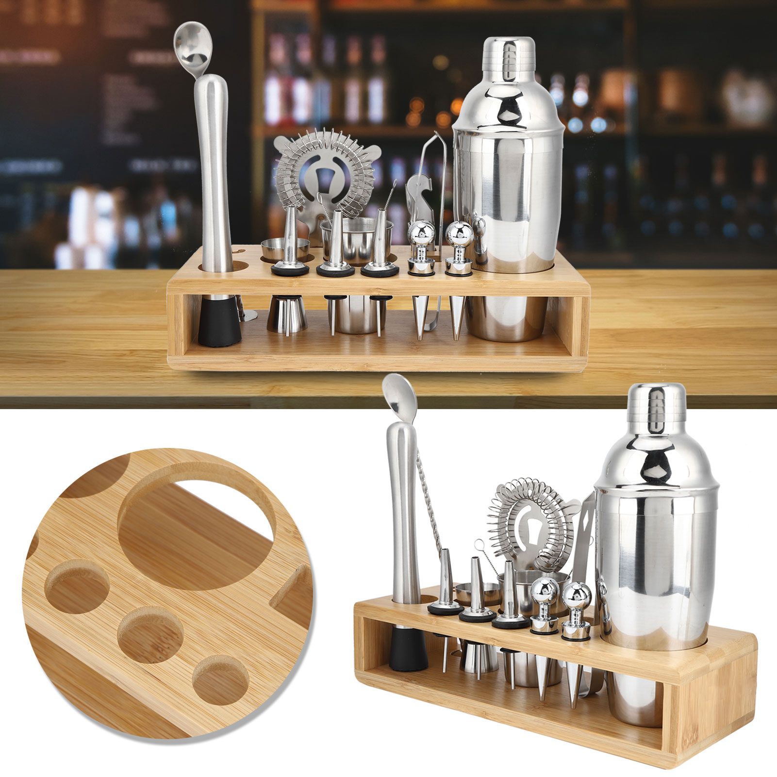 16Pcs 304 Stainless Steel Cocktail Shaker Bar Set Wine Drinking Mixer with view 10