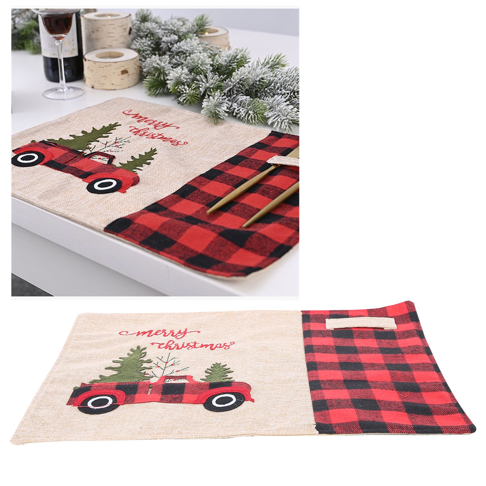 Cartoon Placemat Linen Dining Table Mat Christmas Decorations for Home Kitchen view 9