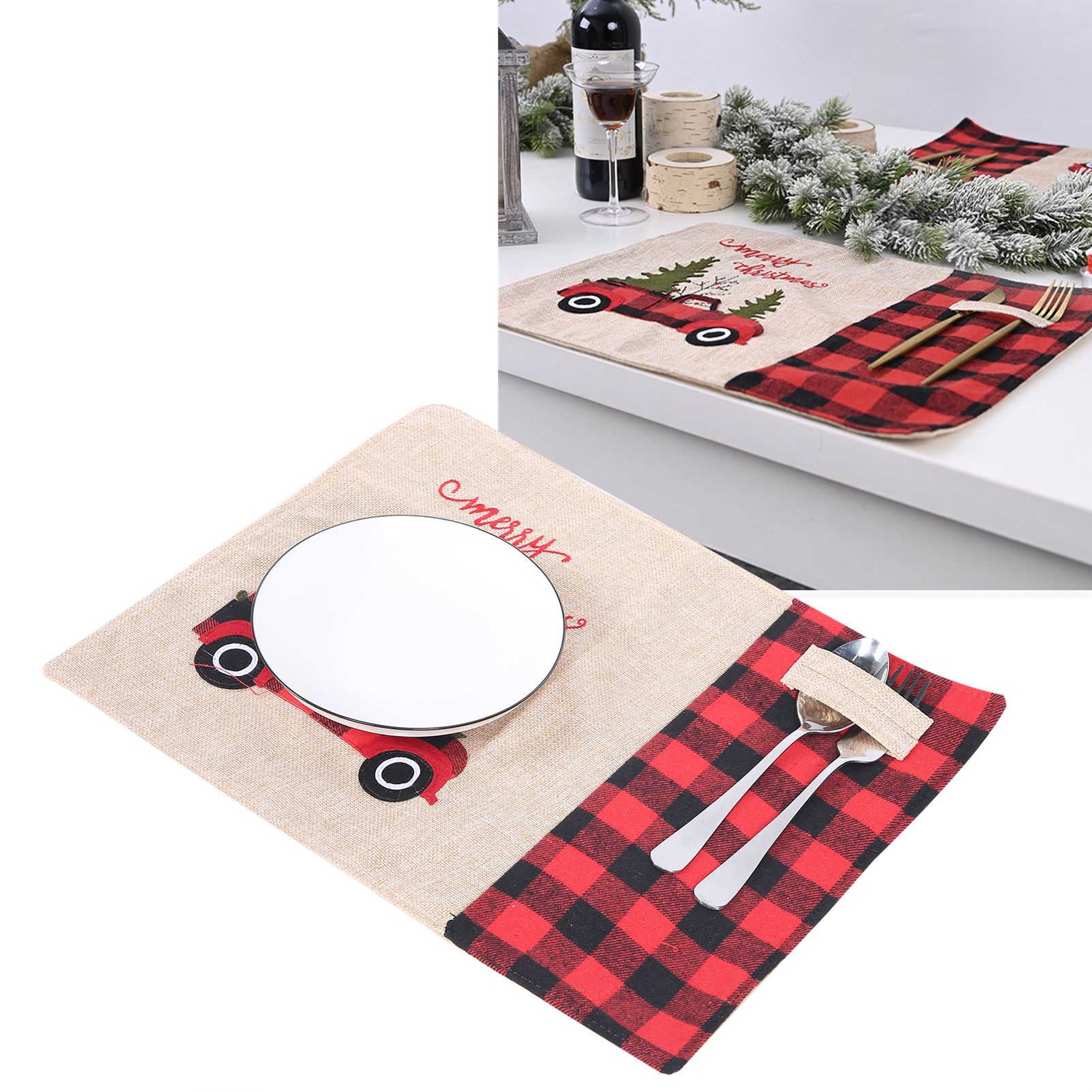 Cartoon Placemat Linen Dining Table Mat Christmas Decorations for Home Kitchen view 10