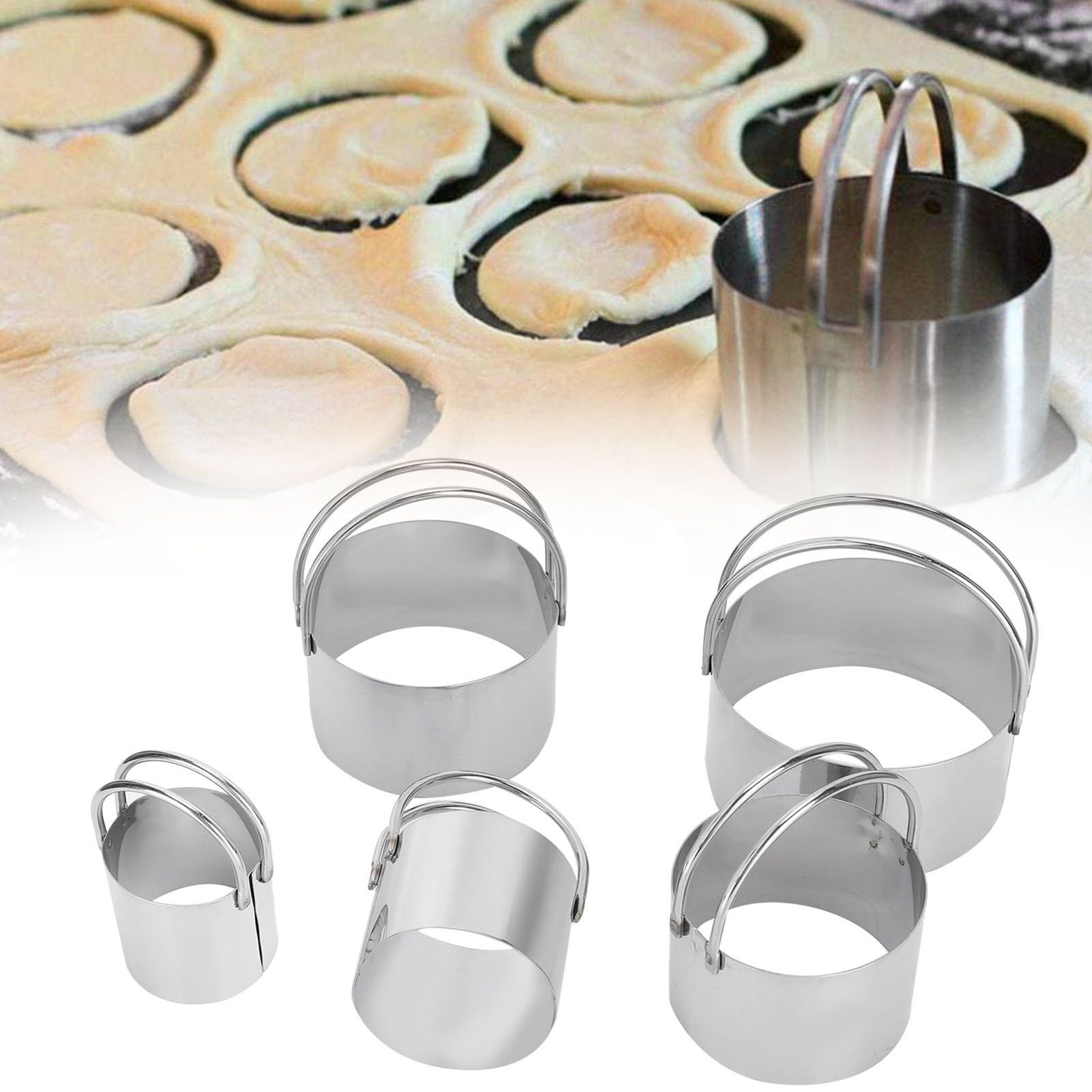5PCS/Set Biscuits Cutter Stainless Steel Round Cookies Cutter with Handle view 10