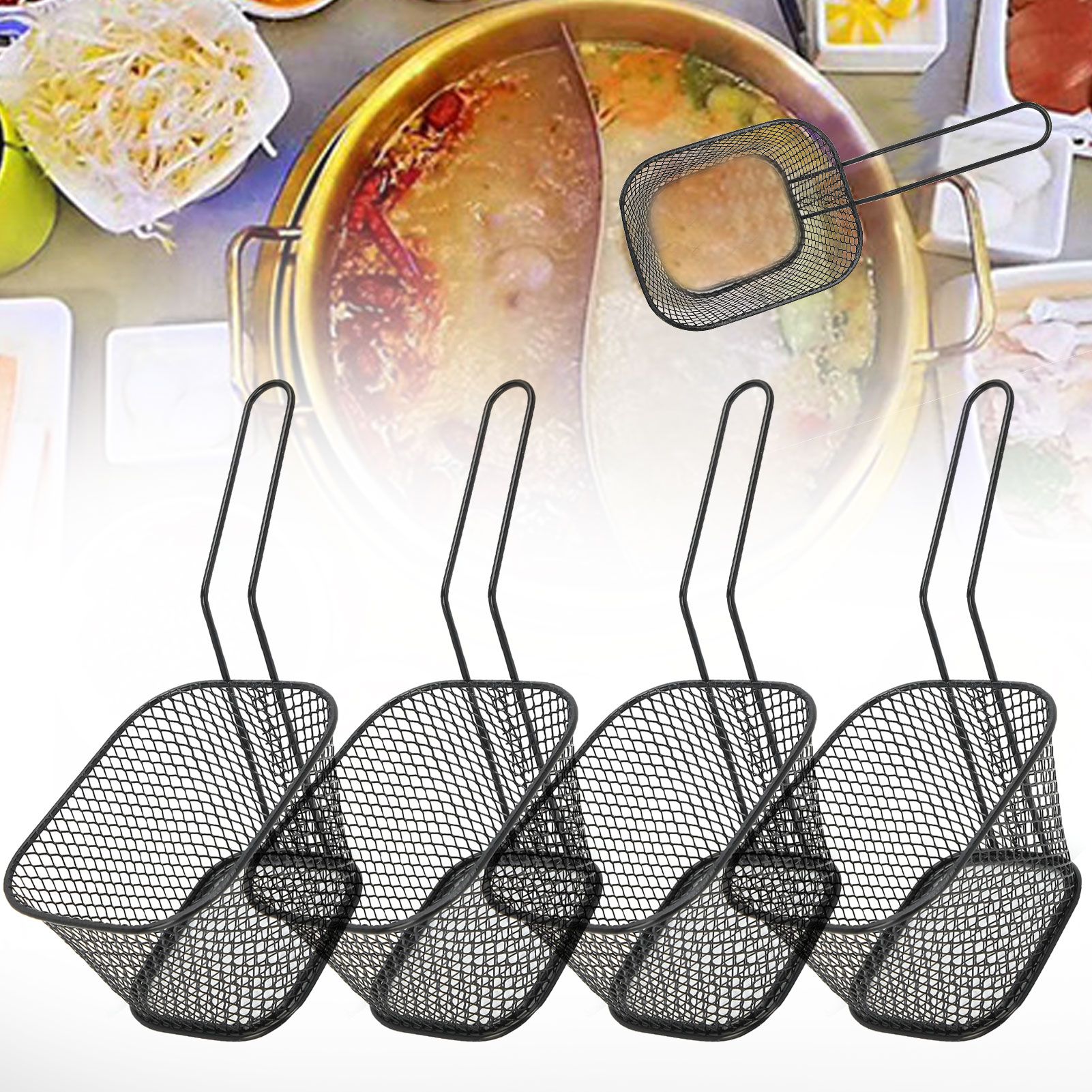 4Pcs Stainless Steel Frying Net Basket Cooking Strainer for French Fries Food view 9