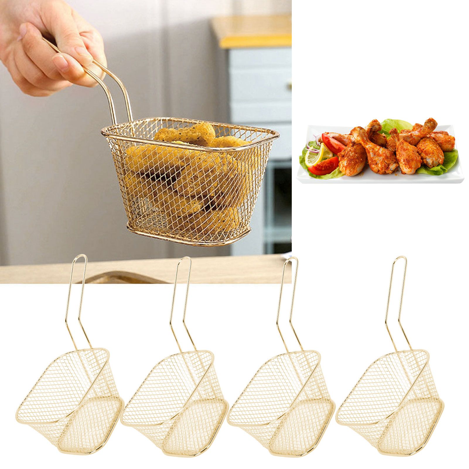4Pcs Stainless Steel Frying Net Basket Cooking Strainer for French Fries Food view 10