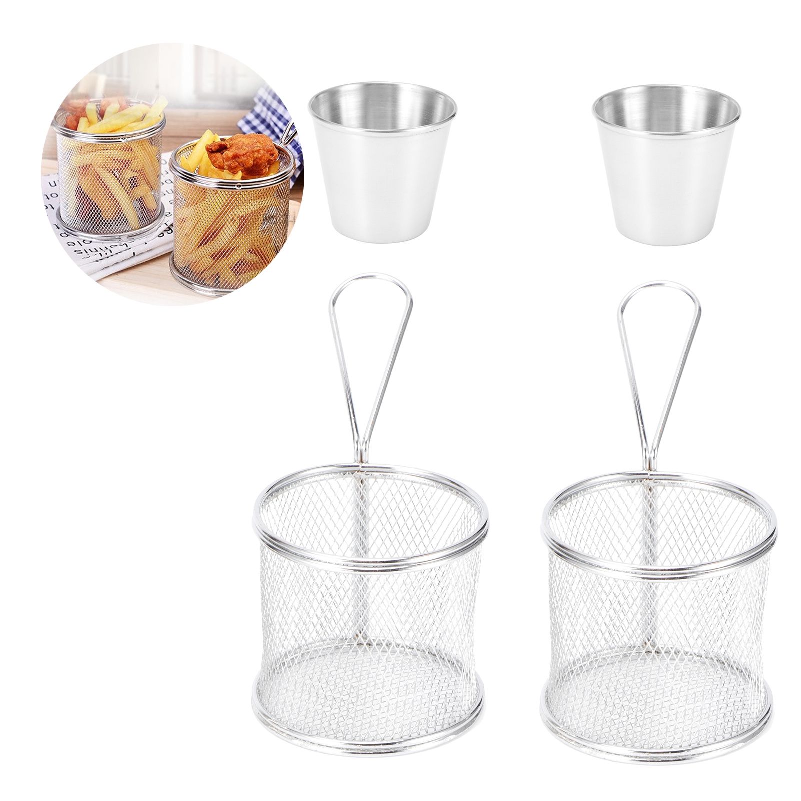 4Pcs/Set Mini Frying Basket Cylindrical French Fries Basket Colander for view 9
