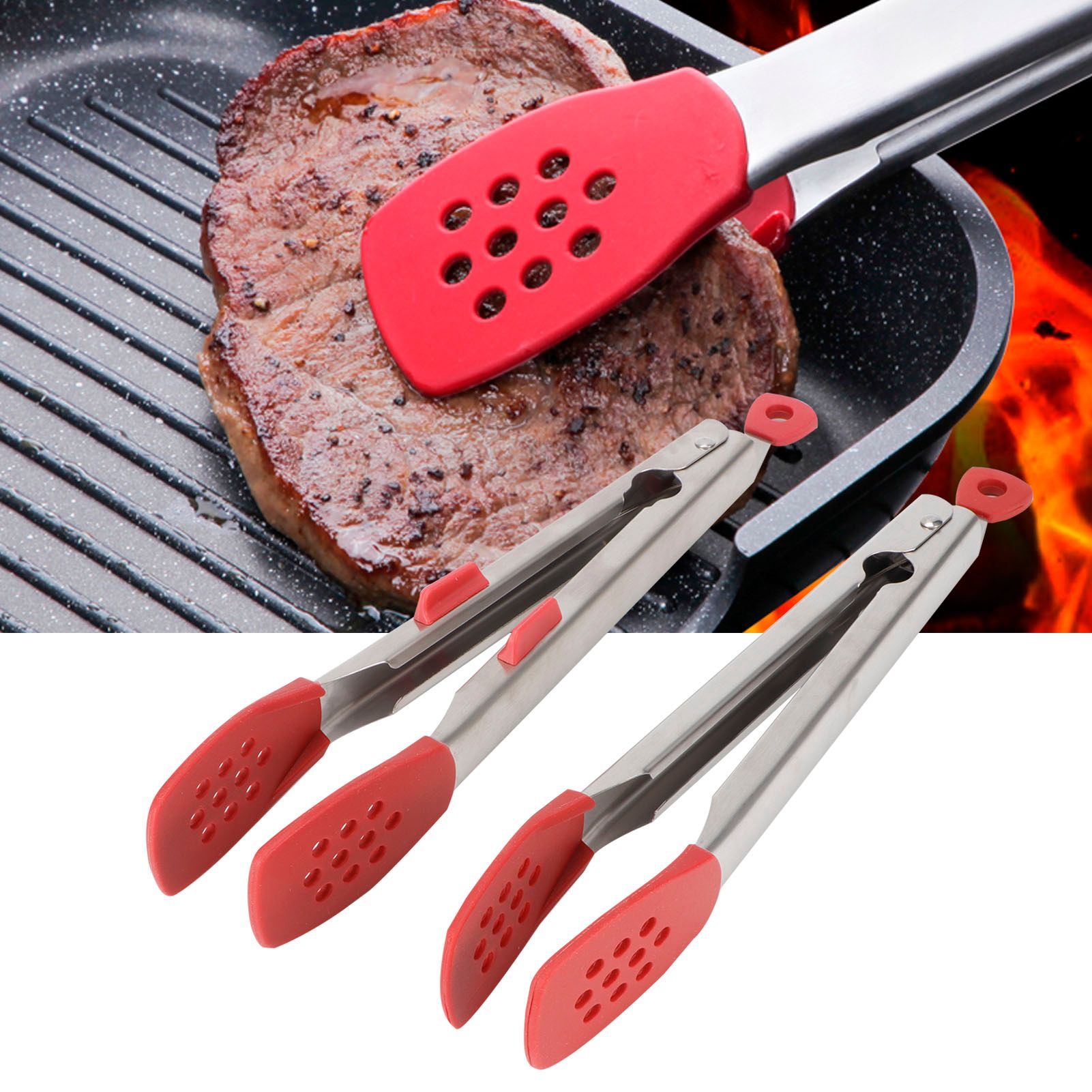2pcs Food Tong Stainless Steel Steak Clip Silicone Salad Barbecue Stencils view 9