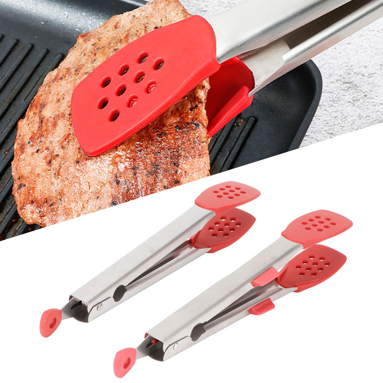 2pcs Food Tong Stainless Steel Steak Clip Silicone Salad Barbecue Stencils view 10