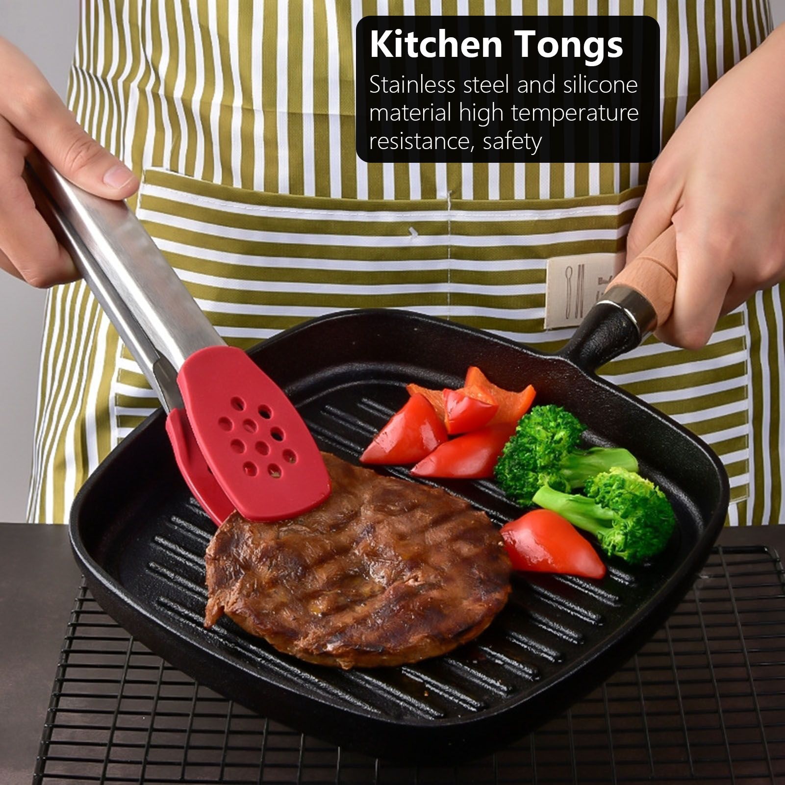 2pcs Food Tong Stainless Steel Steak Clip Silicone Salad Barbecue Stencils view 12