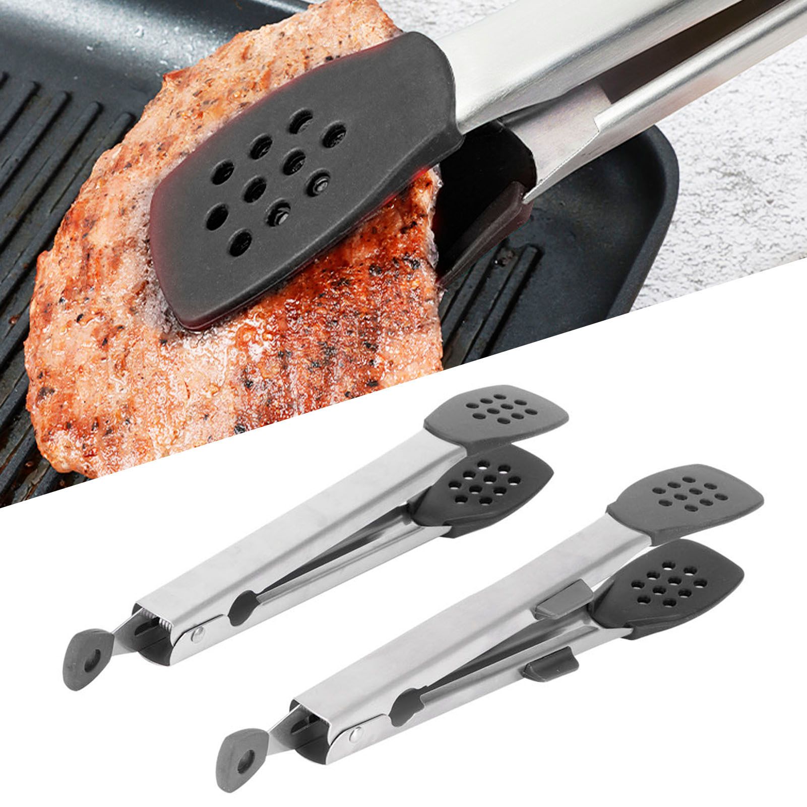 2pcs Food Tong Stainless Steel Steak Clip Silicone Salad Barbecue Stencils view 9