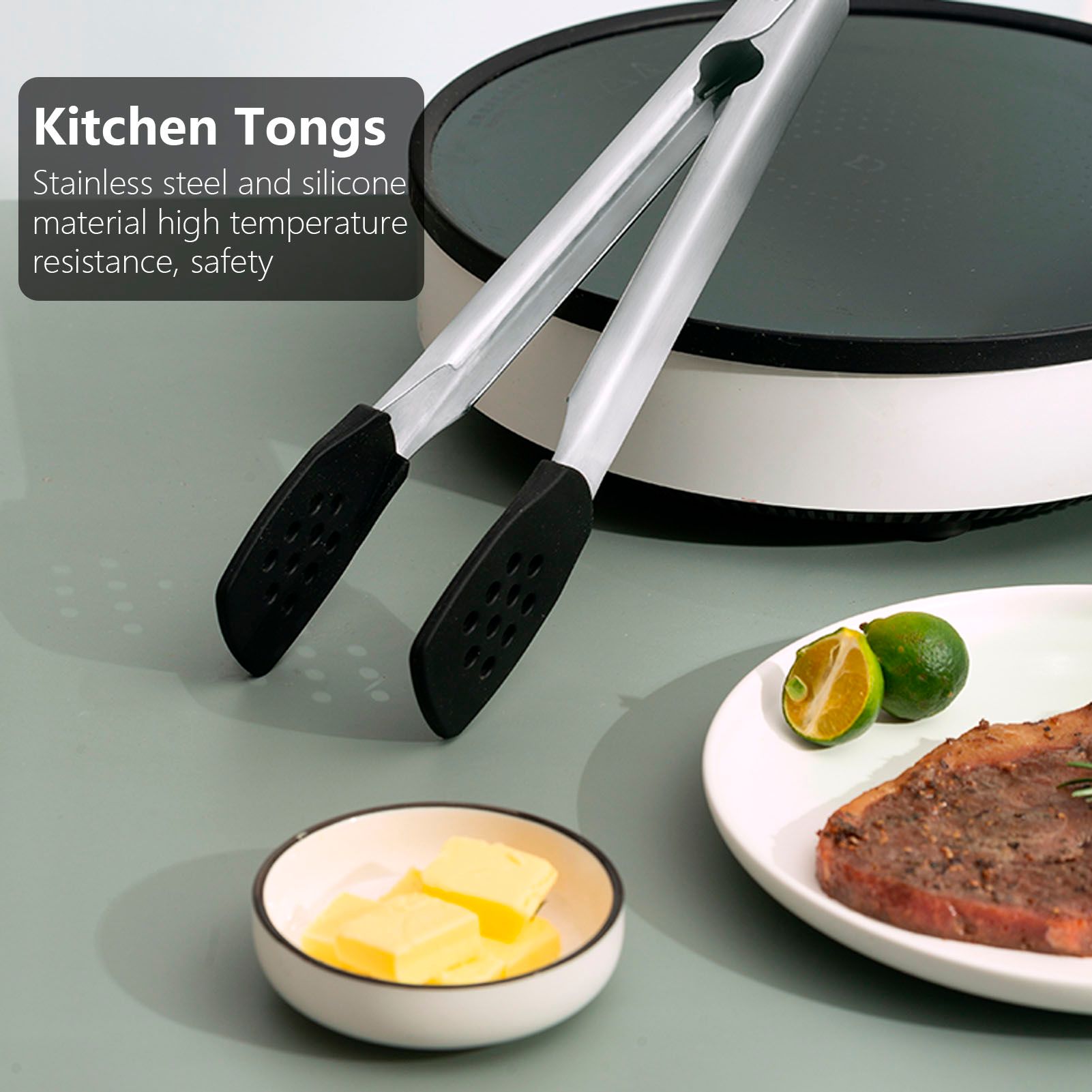 2pcs Food Tong Stainless Steel Steak Clip Silicone Salad Barbecue Stencils view 12