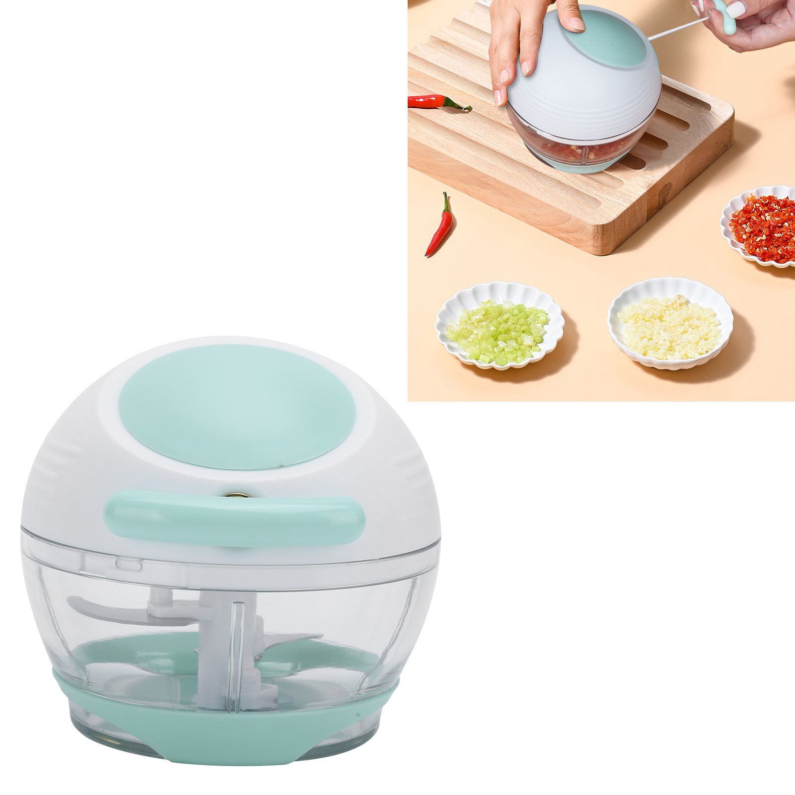 2PCS MultiFunction Vegetable Cutter Manual Garlic Food Chopper Meat Grinder view 9