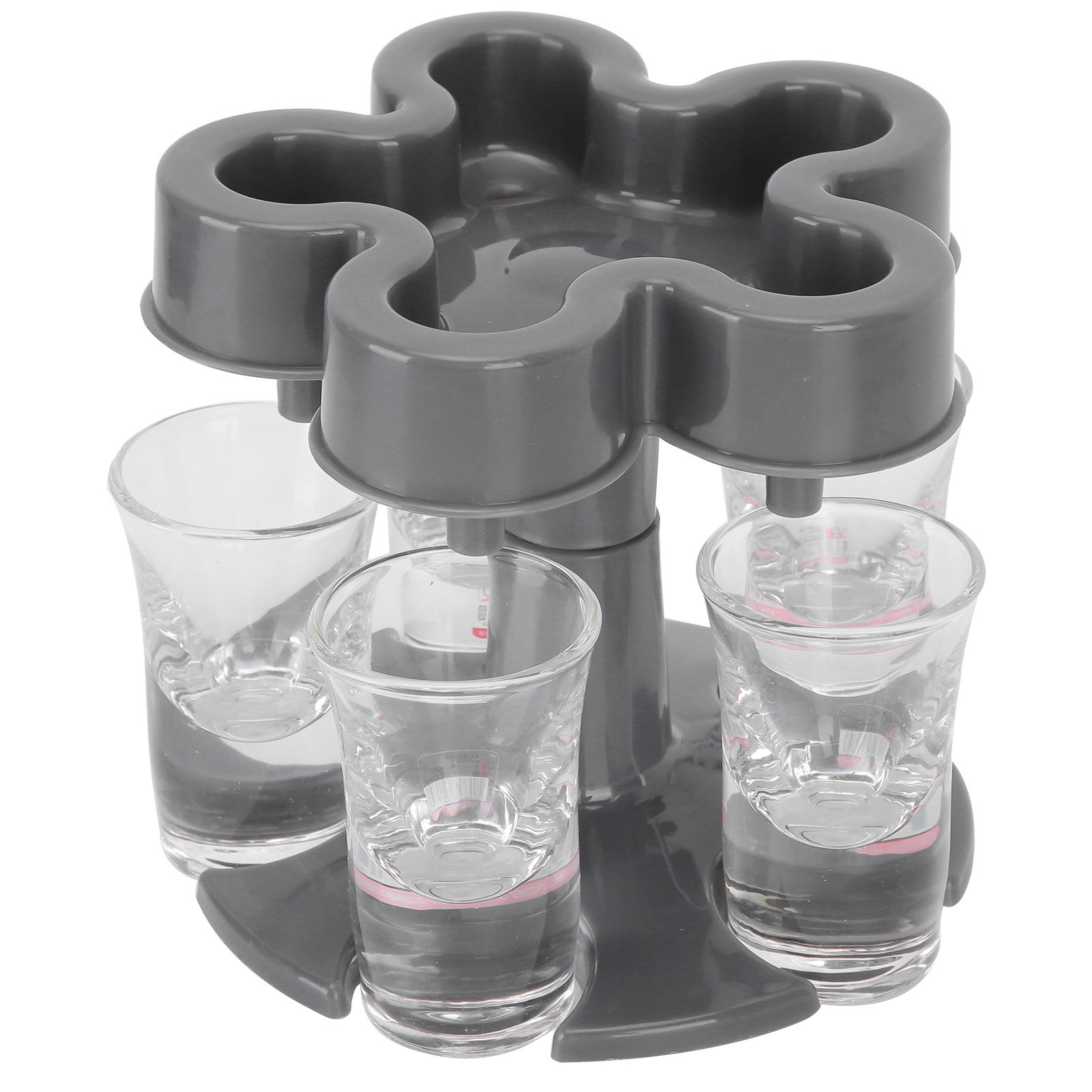 5 Shot Glass Dispenser Holder with 6 Glasses Wine Glass Rack Party Bar
