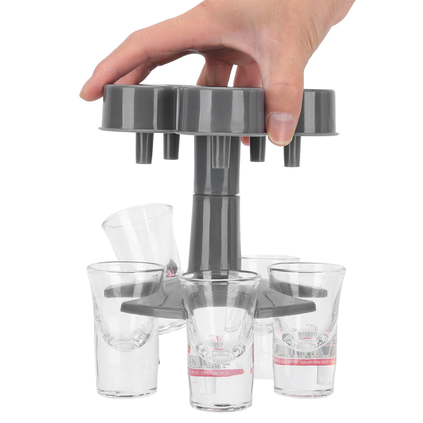 5 Shot Glass Dispenser Holder with 6 Glasses Wine Glass Rack Party Bar view 8