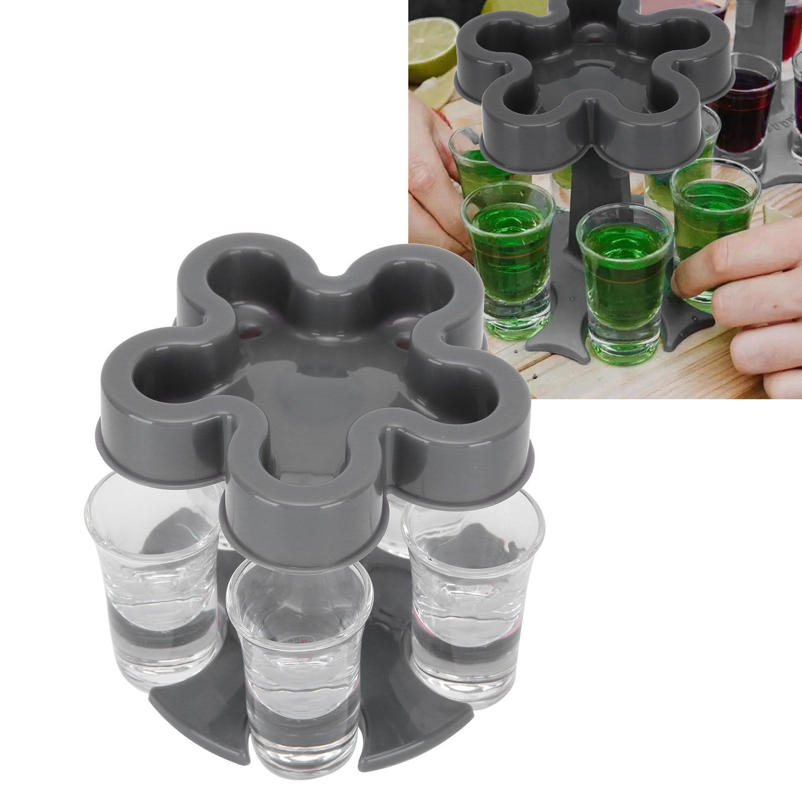 5 Shot Glass Dispenser Holder with 6 Glasses Wine Glass Rack Party Bar view 9