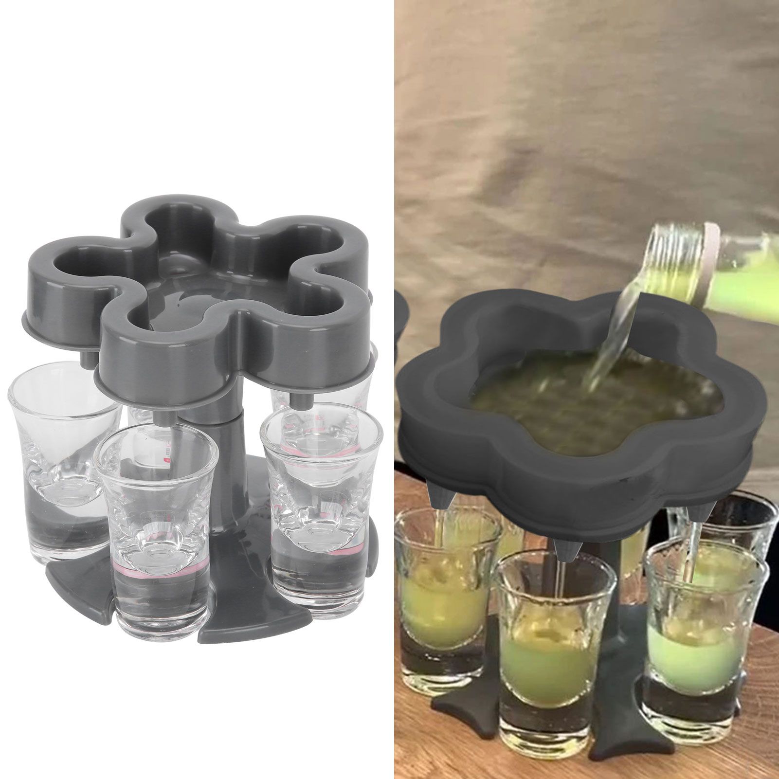 5 Shot Glass Dispenser Holder with 6 Glasses Wine Glass Rack Party Bar view 10