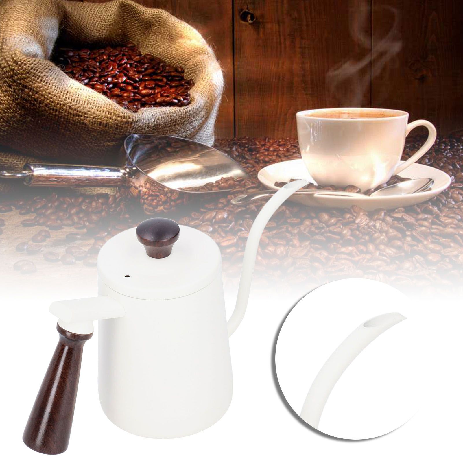 Portable Stainless Steel Coffee Pot with Wooden Handle Long Gooseneck Spout view 9