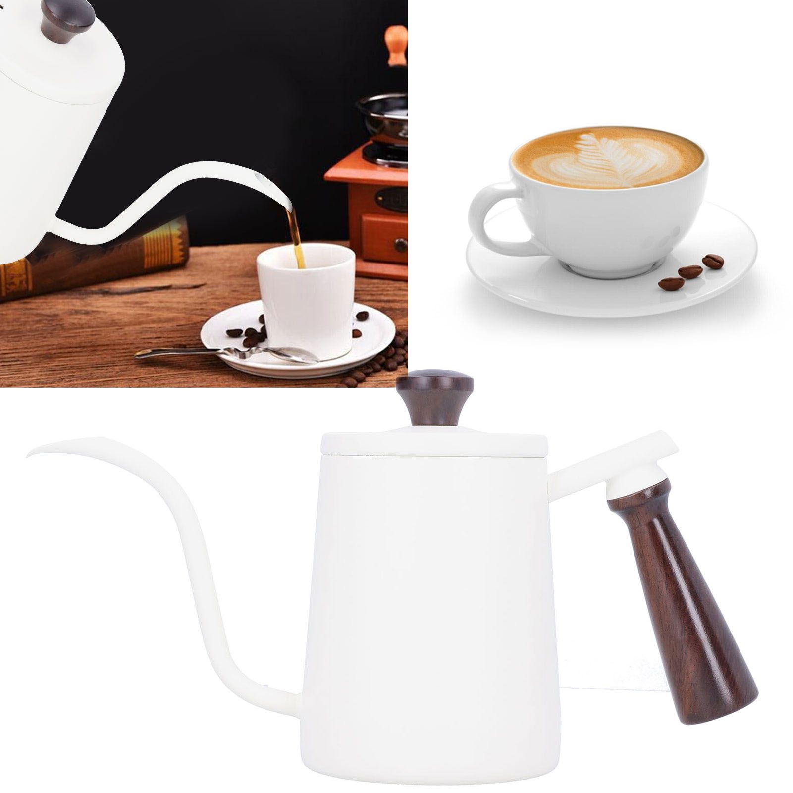 Portable Stainless Steel Coffee Pot with Wooden Handle Long Gooseneck Spout view 10