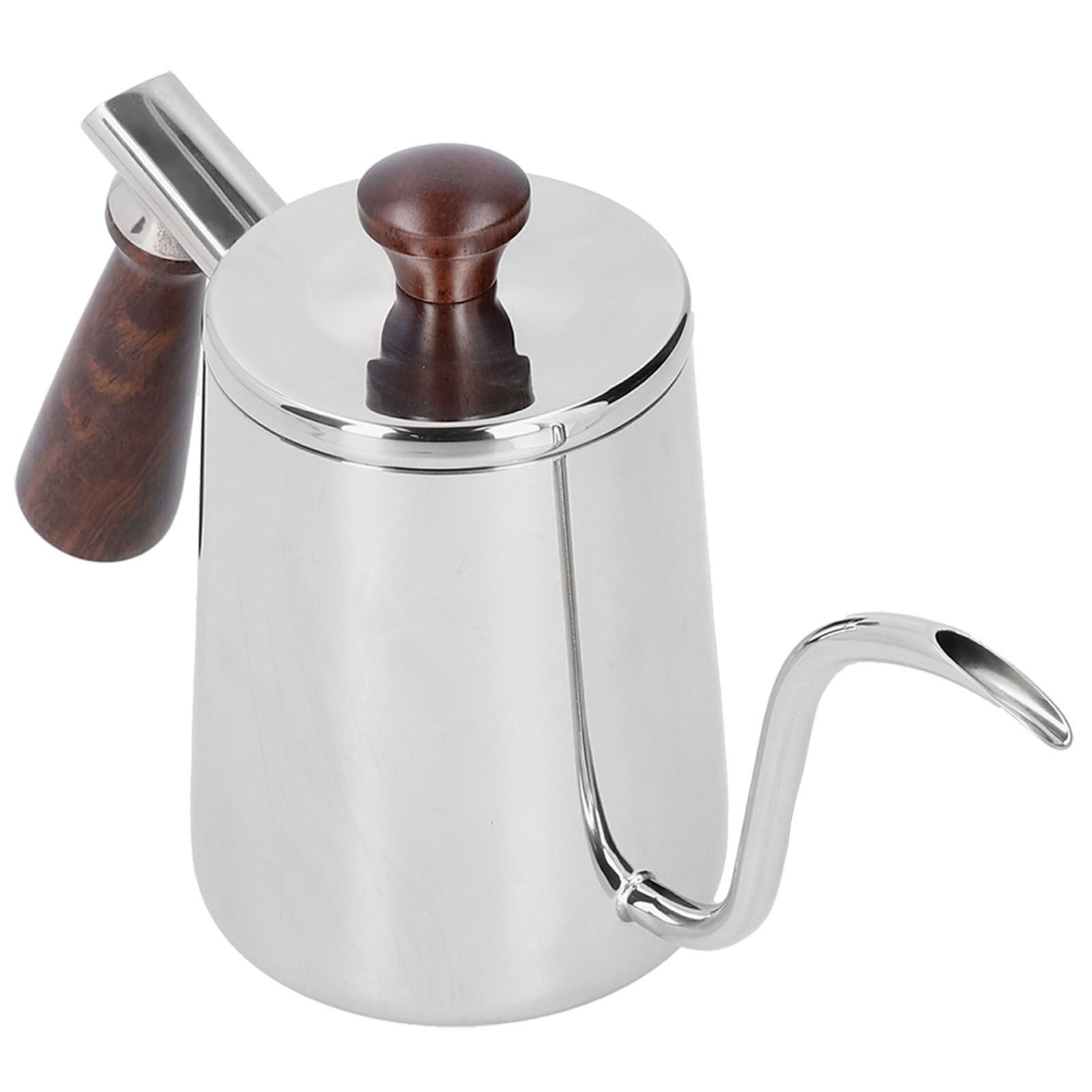 Portable Stainless Steel Coffee Pot with Wooden Handle Long Gooseneck Spout