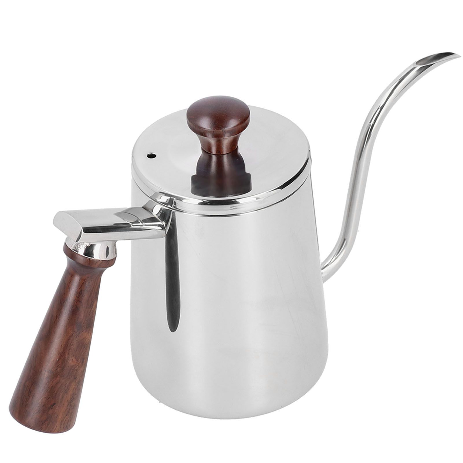 Portable Stainless Steel Coffee Pot with Wooden Handle Long Gooseneck Spout view 3