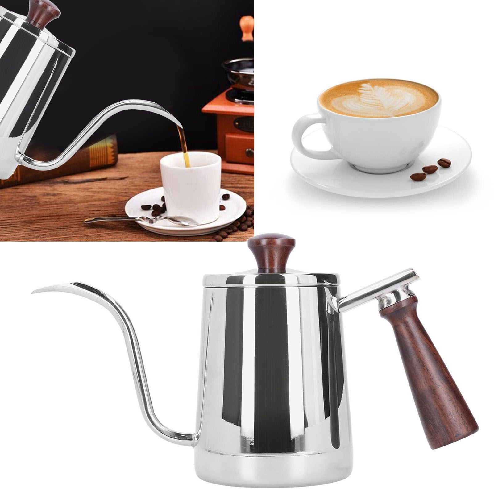 Portable Stainless Steel Coffee Pot with Wooden Handle Long Gooseneck Spout view 10