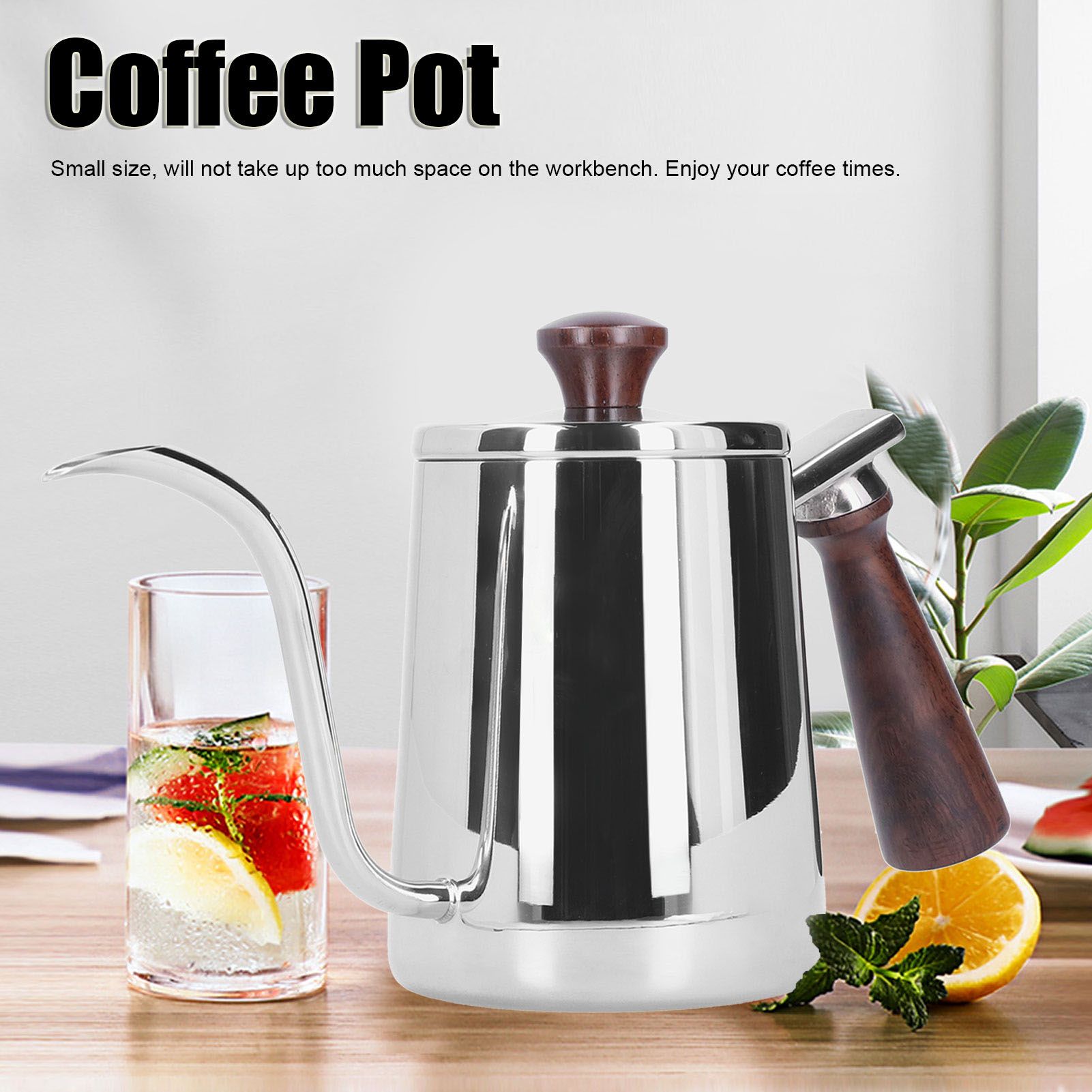 Portable Stainless Steel Coffee Pot with Wooden Handle Long Gooseneck Spout view 12
