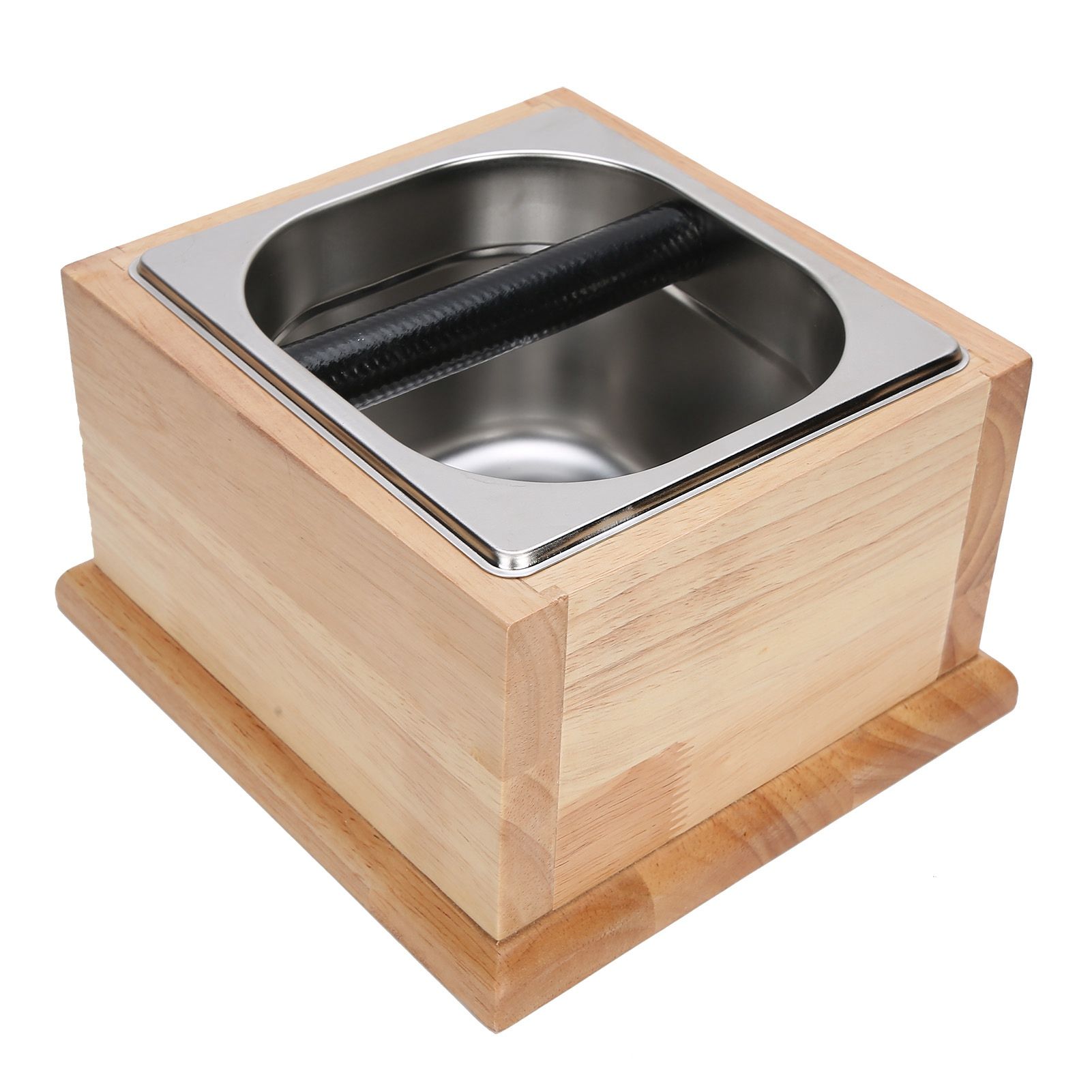 Knock Box Stainless Steel Coffee Grounds Container Waste Bin with Wood Base view 2