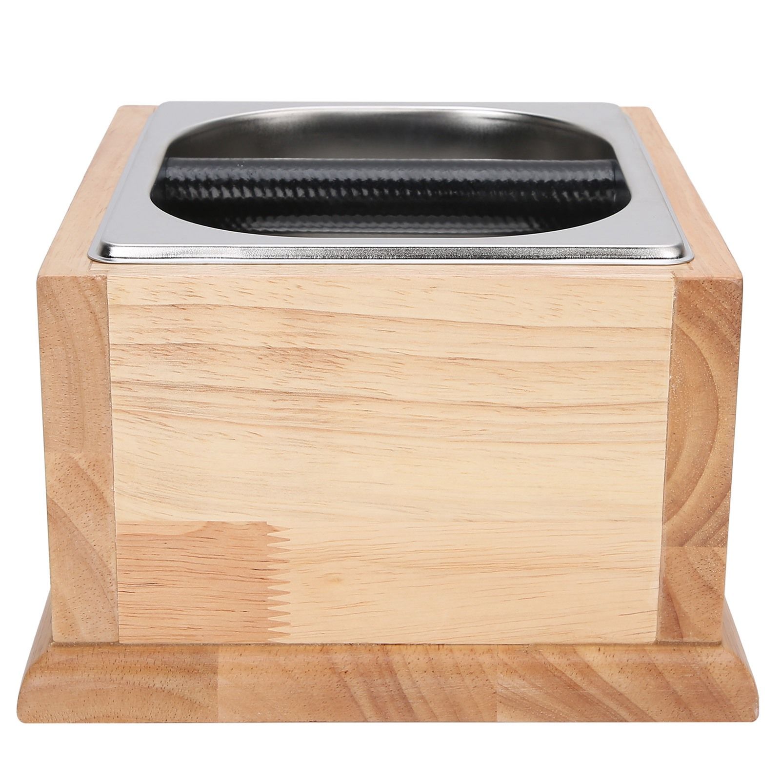 Knock Box Stainless Steel Coffee Grounds Container Waste Bin with Wood Base view 3