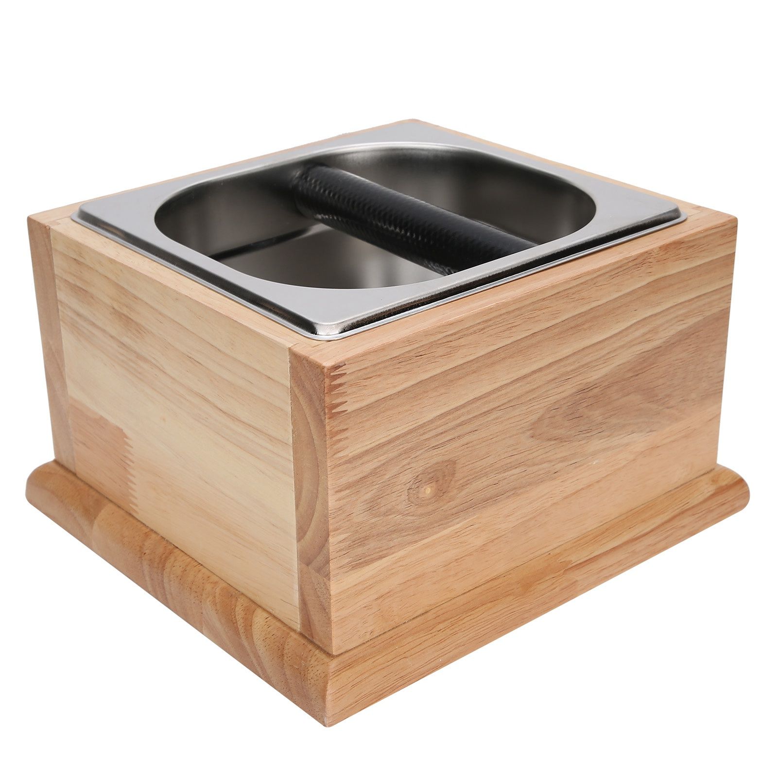 Knock Box Stainless Steel Coffee Grounds Container Waste Bin with Wood Base view 4