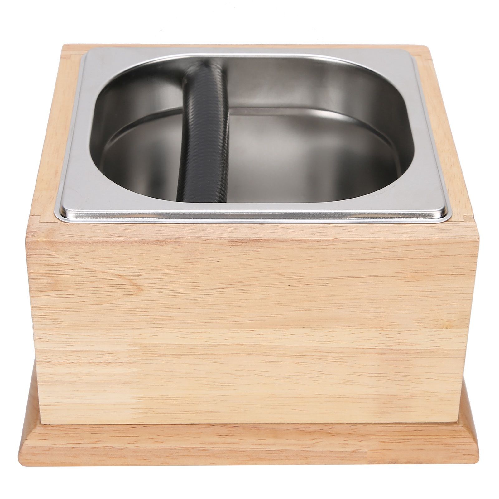 Knock Box Stainless Steel Coffee Grounds Container Waste Bin with Wood Base view 5