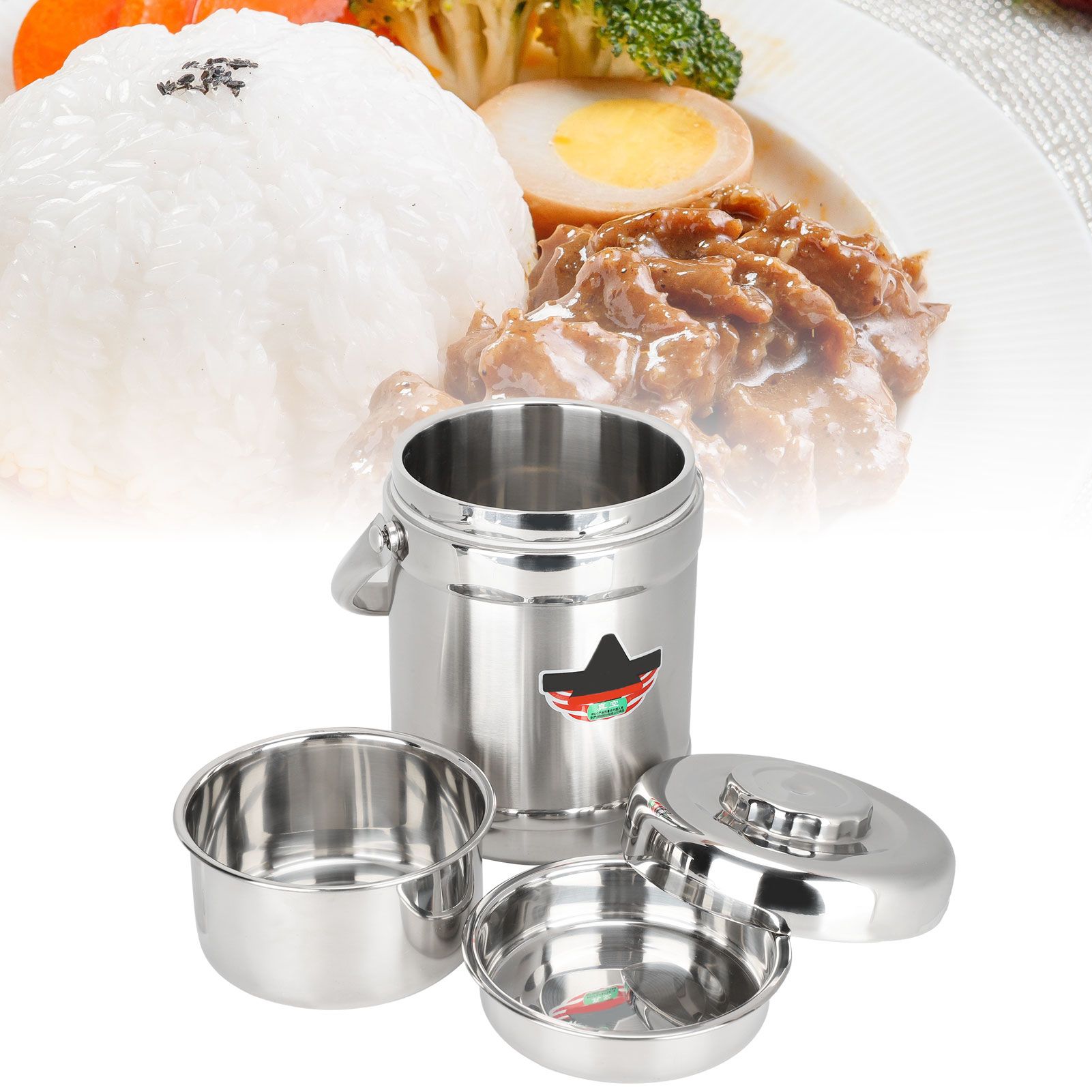 1.8L Straight Shape DoubleWall Vacuum Insulated Lunch Box Stainless Steel Hot view 9