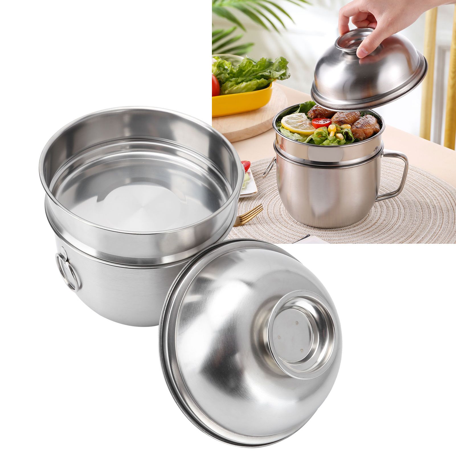 Stainless Steel Fast Food Bowl DoubleLayer Lunch Box Instant Noodle Soup Cup view 9