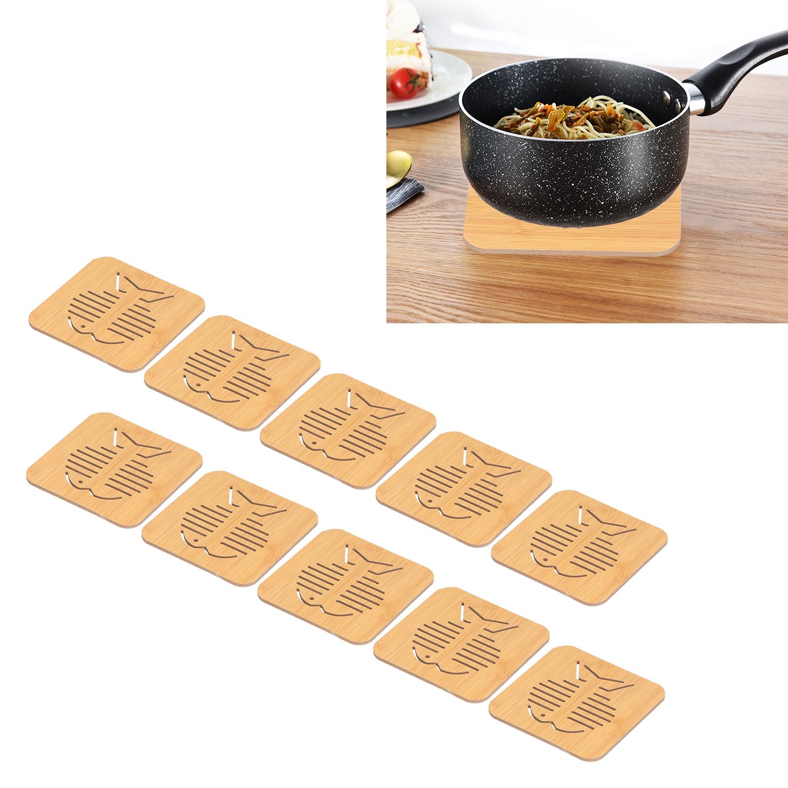 10Pcs Hollow Tablemat Imitation Bamboo Insulation AntiScalding Bowl Cup Mat view 10