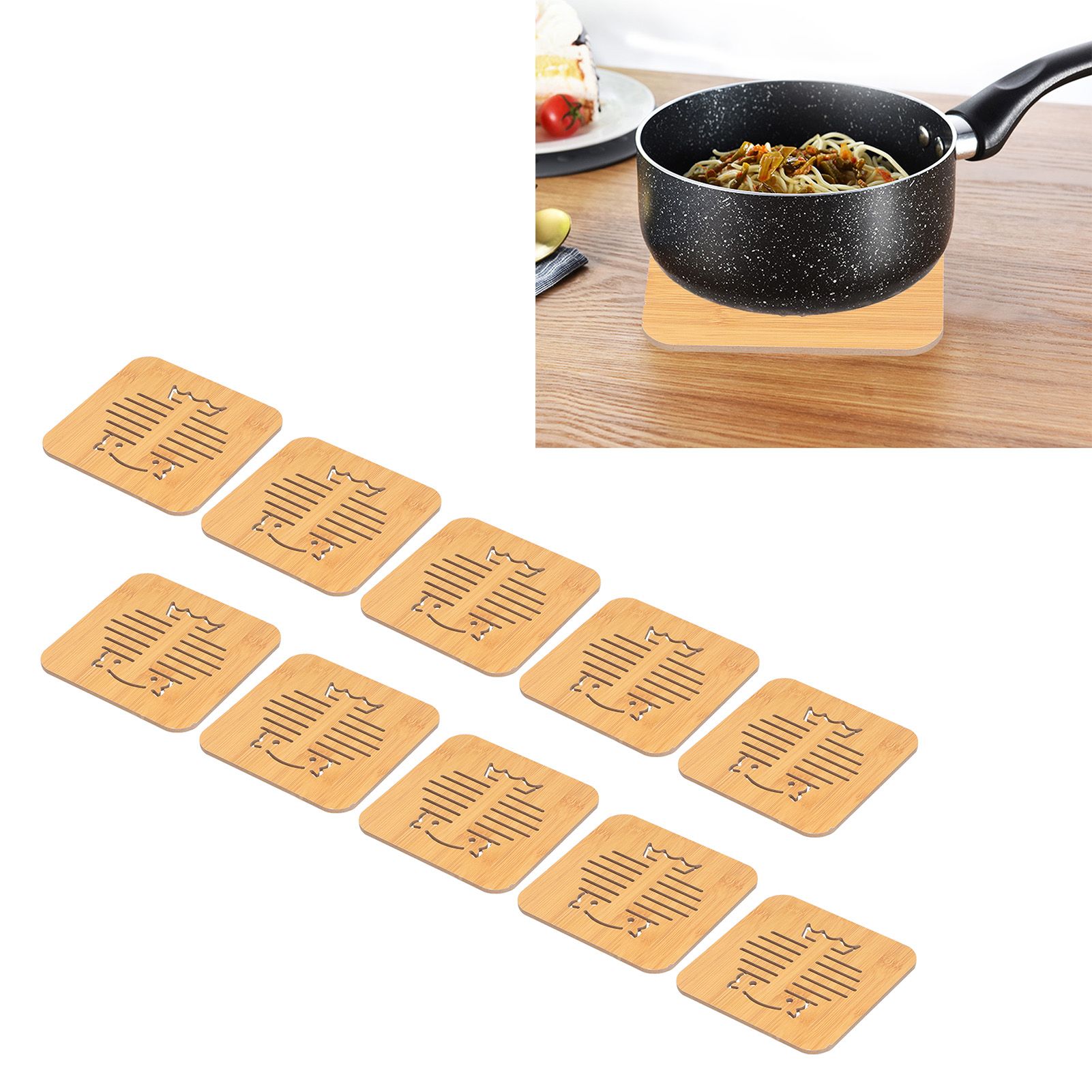 10Pcs Hollow Tablemat Imitation Bamboo Insulation AntiScalding Bowl Cup Mat view 10